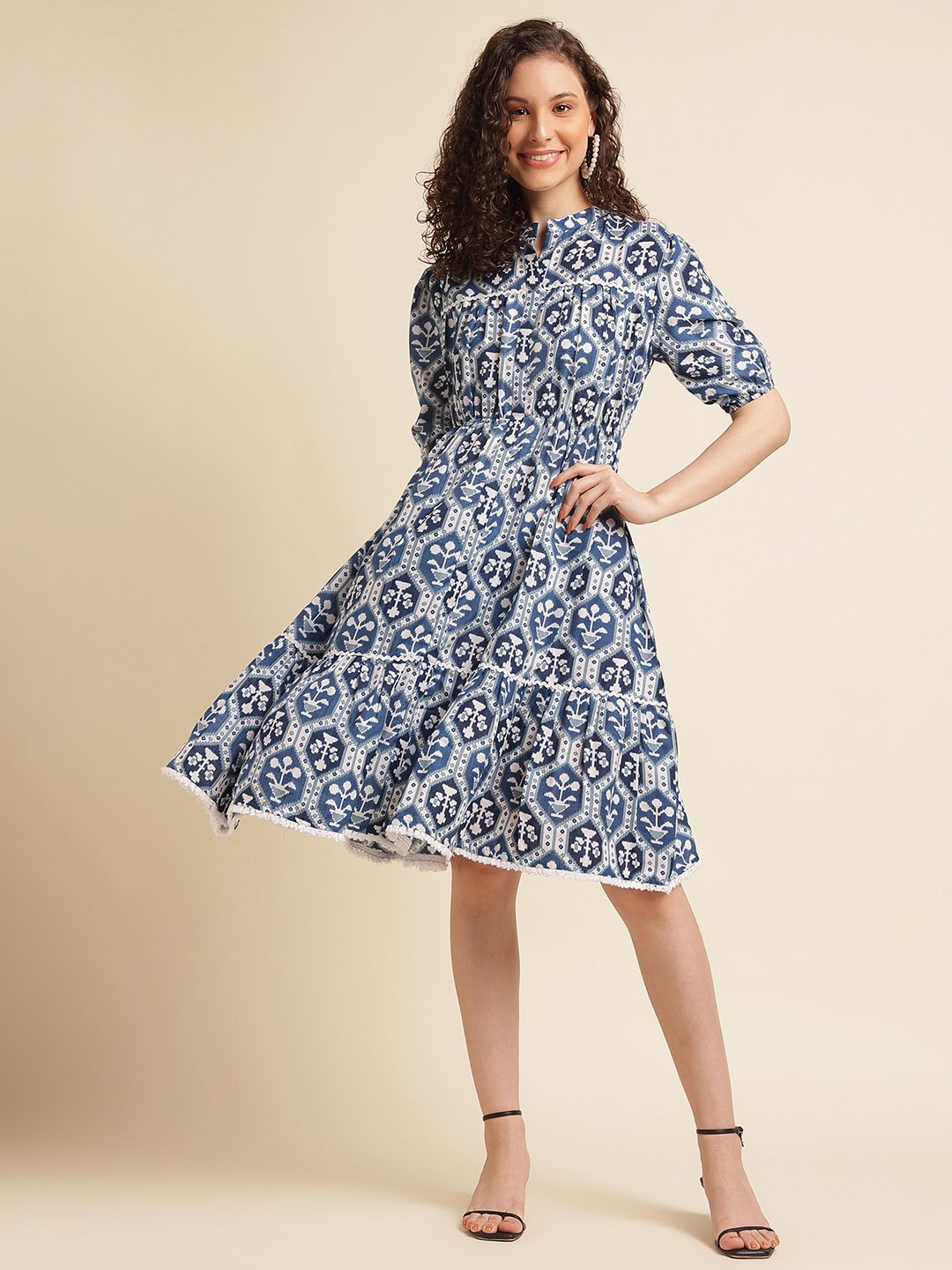 

DressBerry Women Ethnic Motifs Printed Fit & Flare Dress, Blue