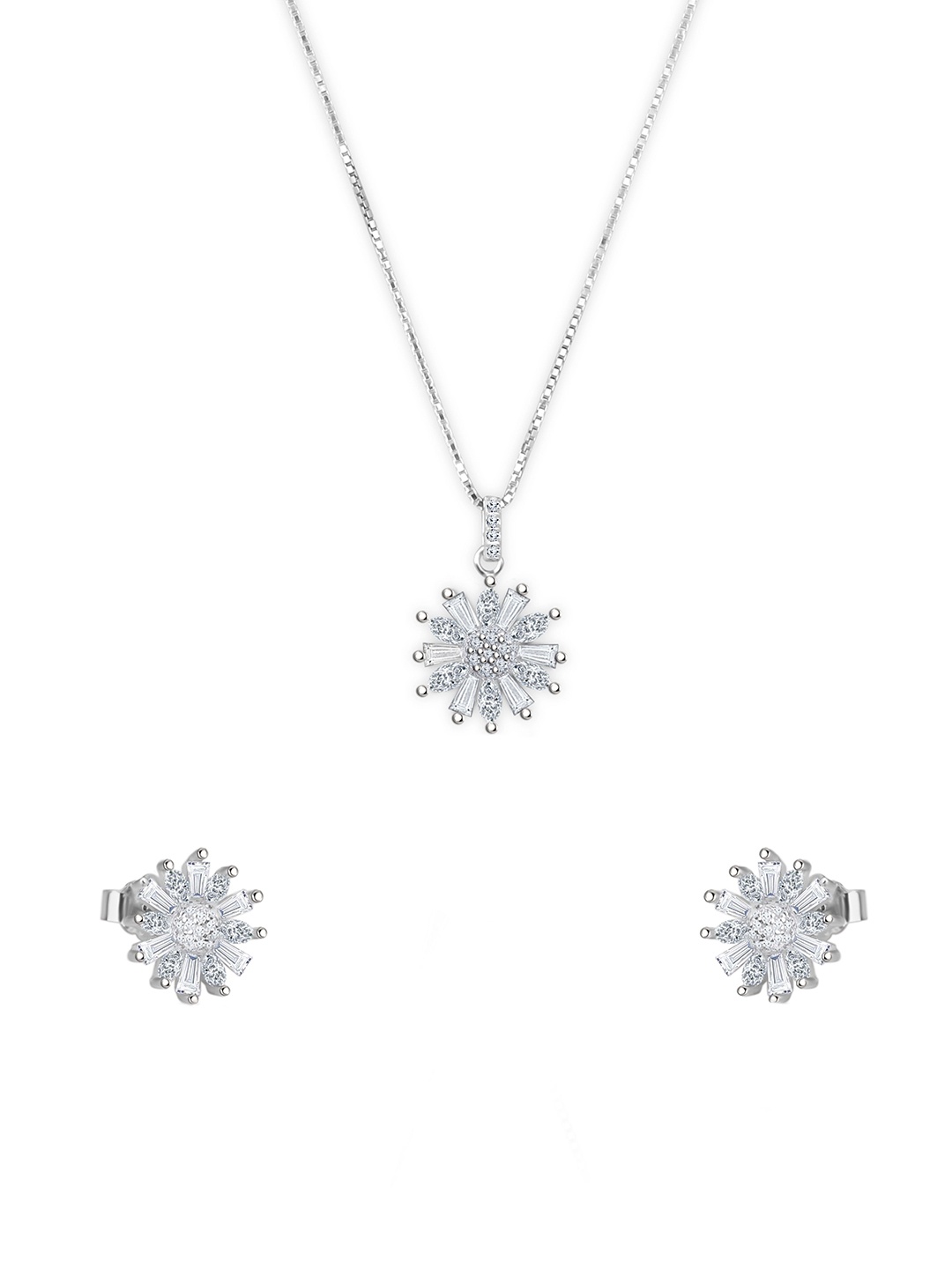 

JUPRA 925 Sterling Silver Rhodium Plated Cubic Zirconia Studded Jewellery Set