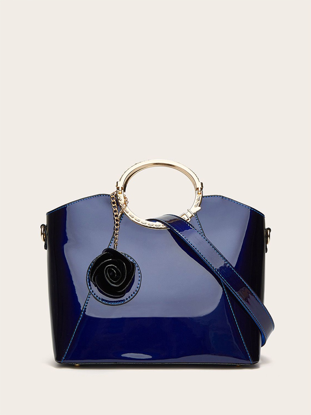 

RAVE Colourblocked PU Structured Handheld Bag with Tasselled, Blue