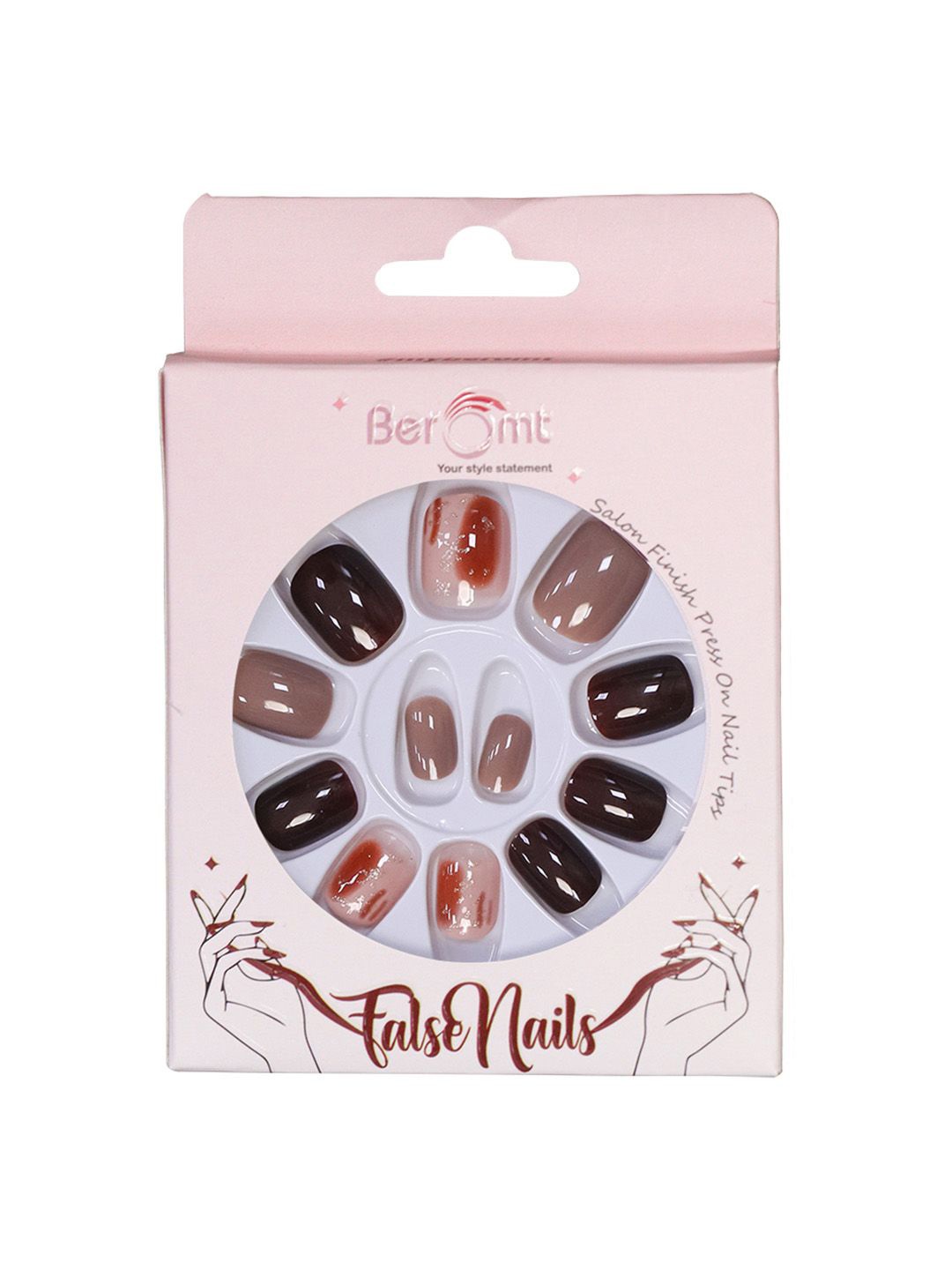 

BEROMT Set Of 12 Salon Finish Press On Nail Tip With Application Kit - Brown BFN696CN
