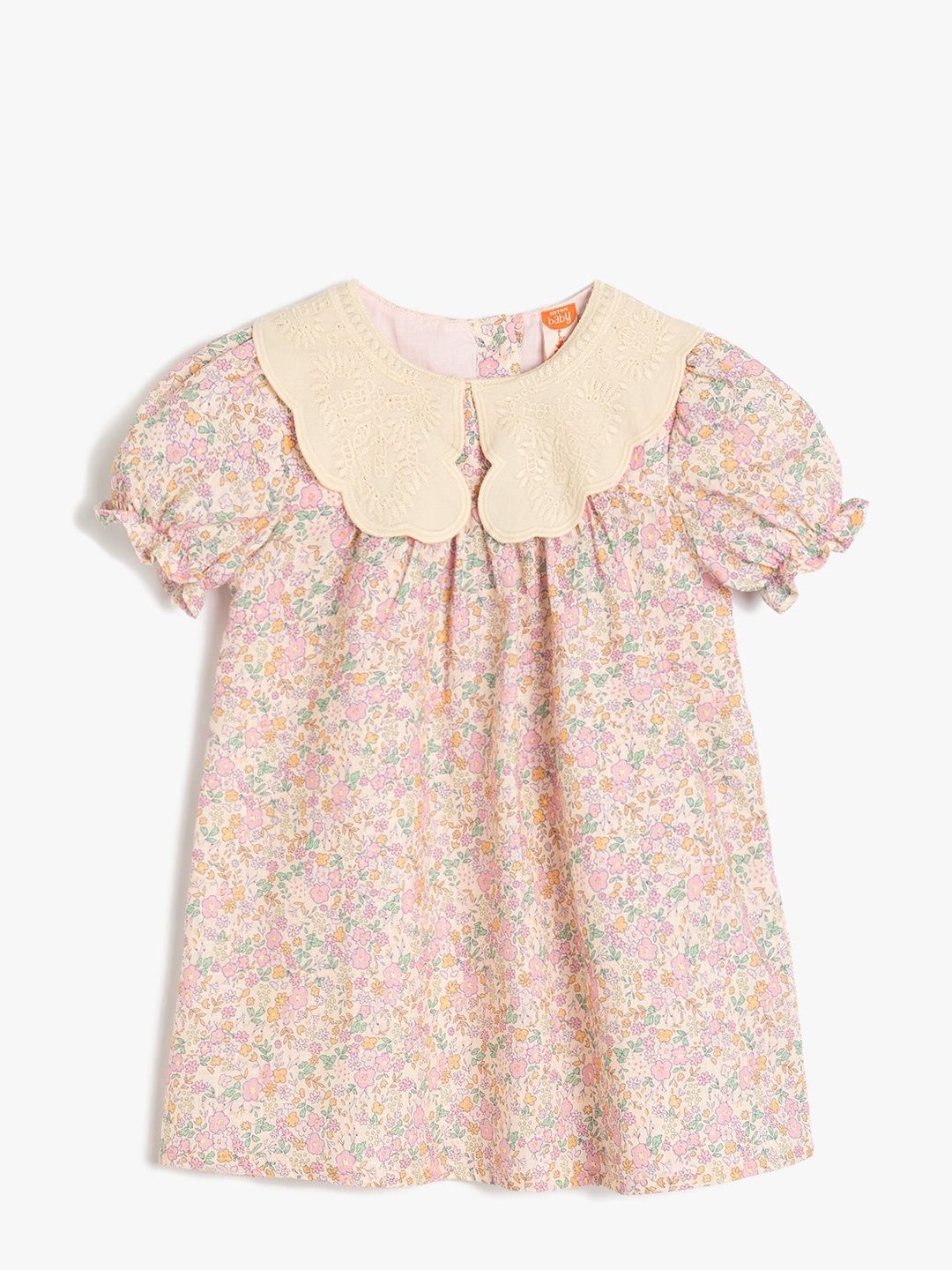 

Koton Girls Floral Print Puff Sleeve A-Line Cotton Dress, Pink