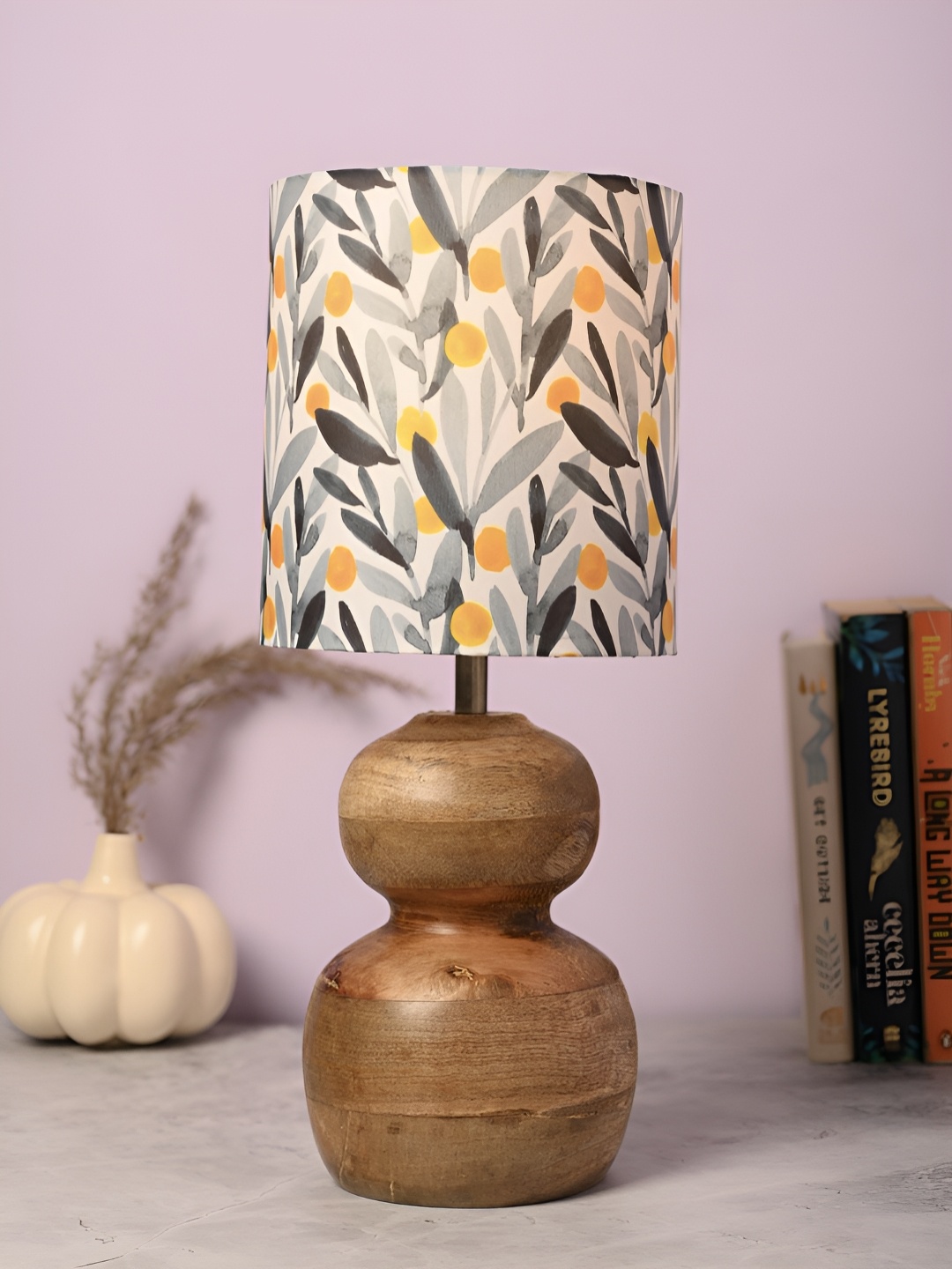 

green girgit Brown Printed Wood Rectangle Table Lamp