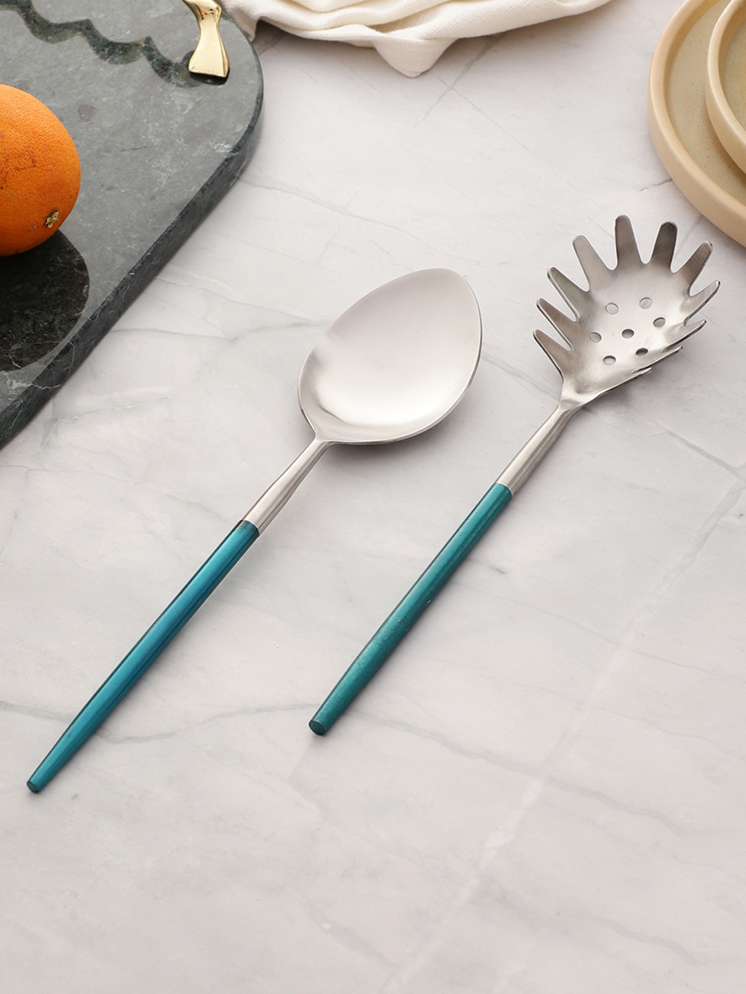 

VarEesha Radiant Blue 2 Pieces Stainless Steel Matt Finish Serving Spoons