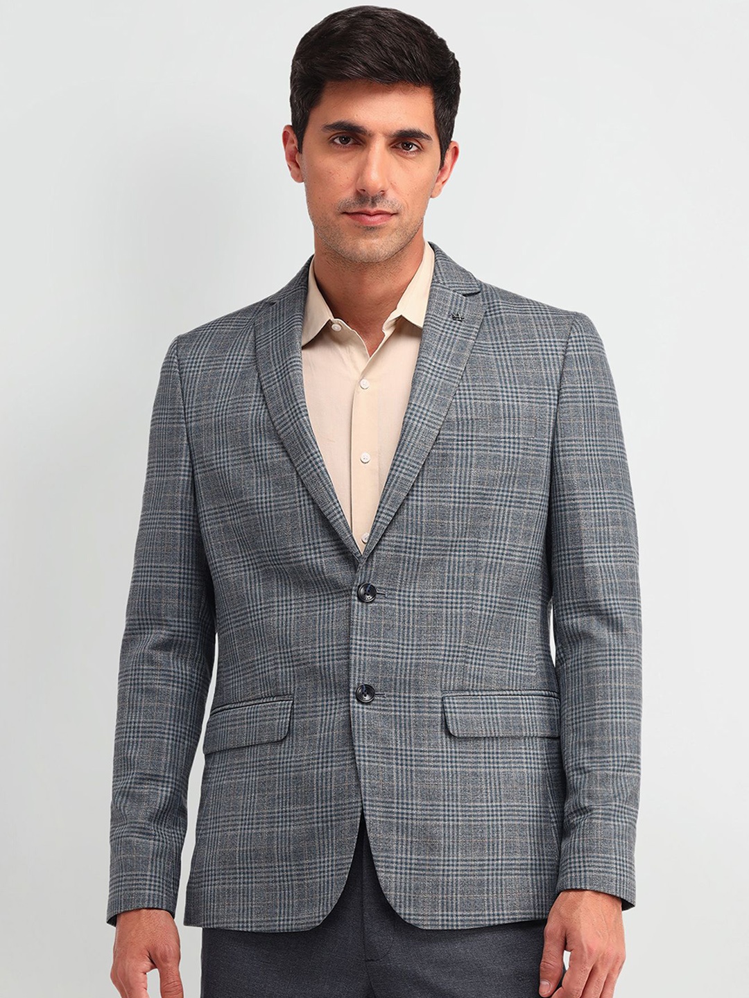 

Arrow Checked Single-Breasted Formal Blazer, Green
