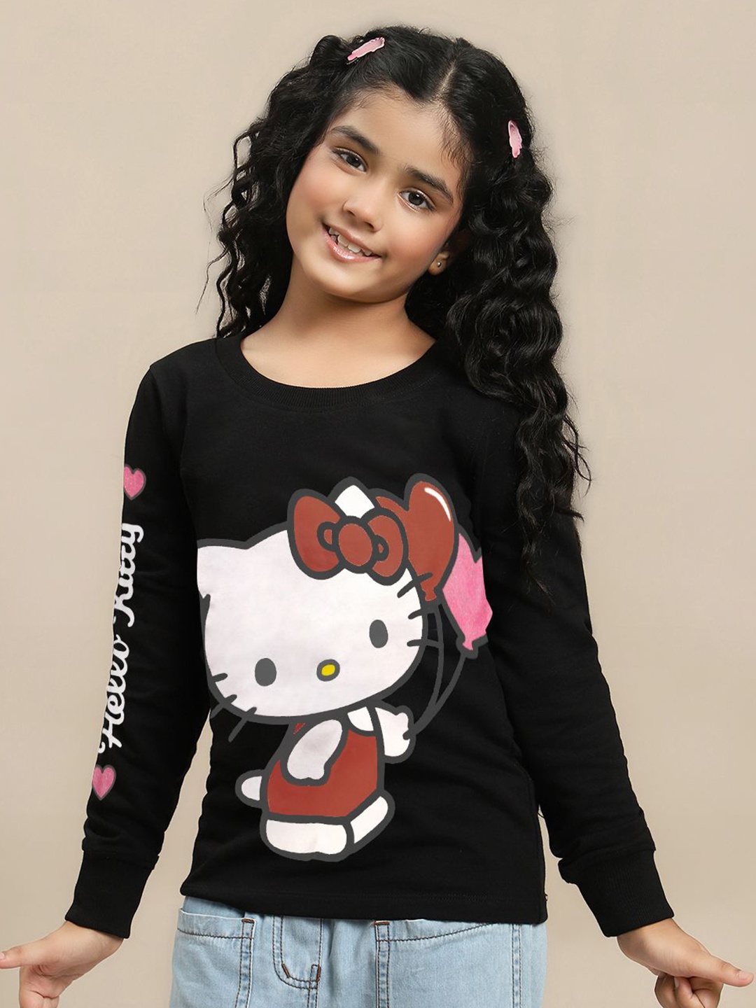 

Kids Ville Girls Hello Kitty Printed Round Neck Sweatshirt, Black