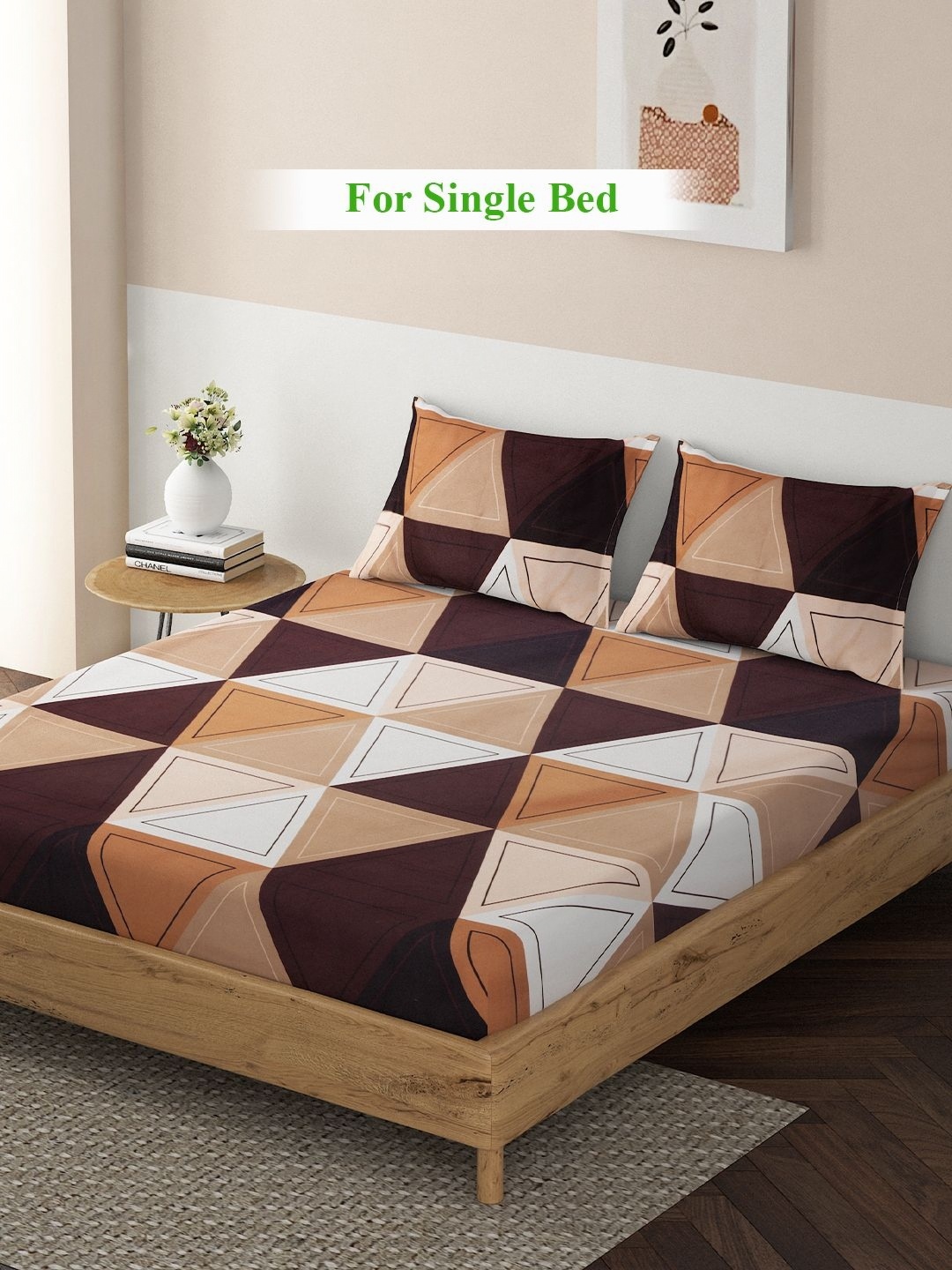 

HOKIPO Brown & White Geometric 140 TC King Bedsheet with 2 Pillow Covers