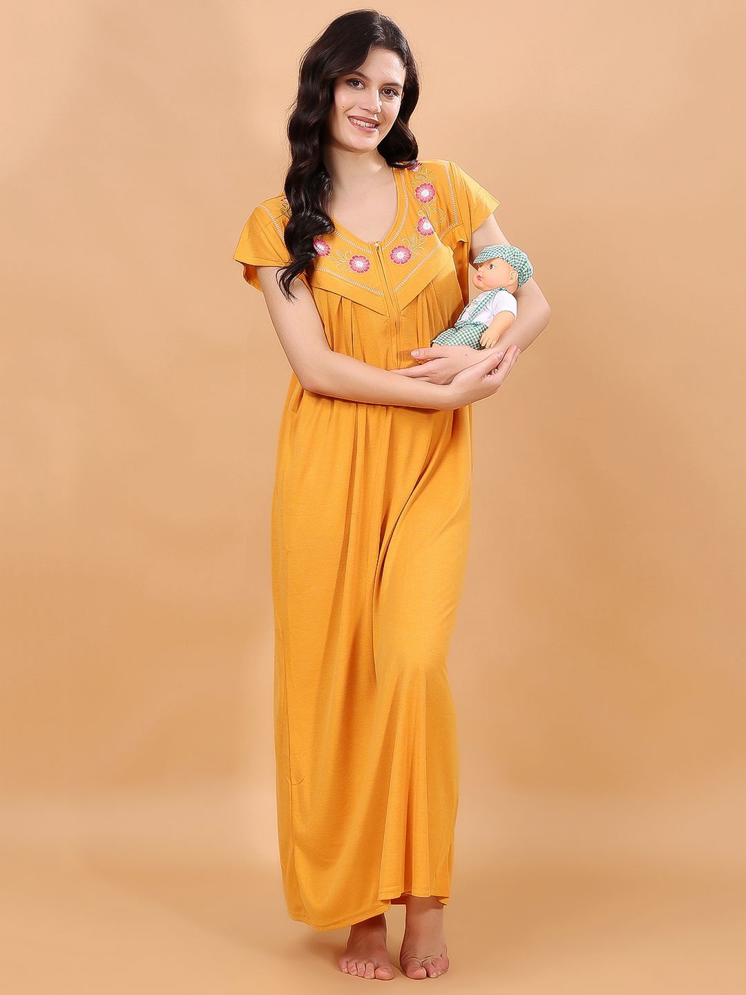 

CHUI MUI Women Maternity Maxi Nightdress, Yellow