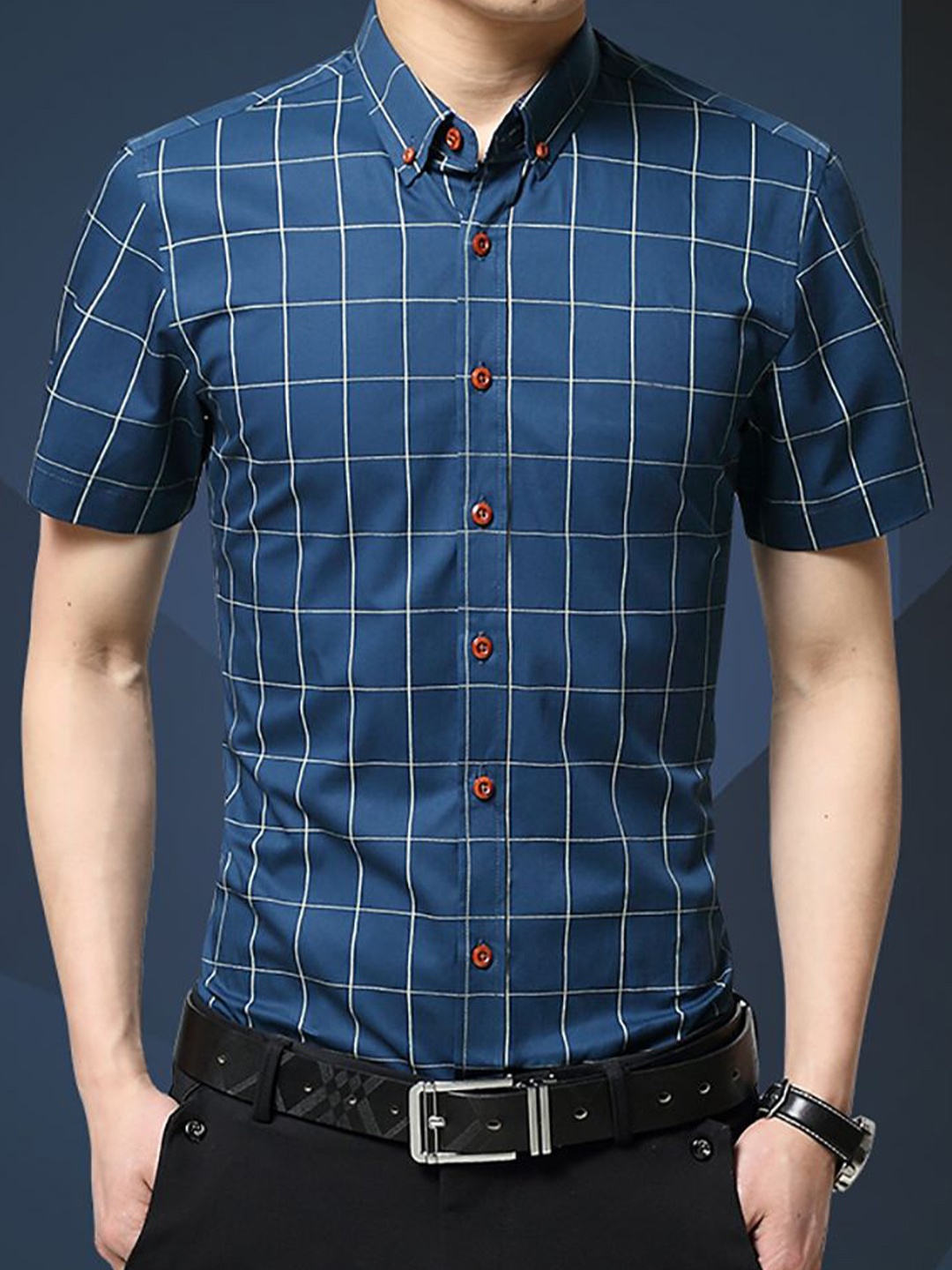 

StyleCast x Revolte Men Opaque Checked Casual Shirt, Navy blue
