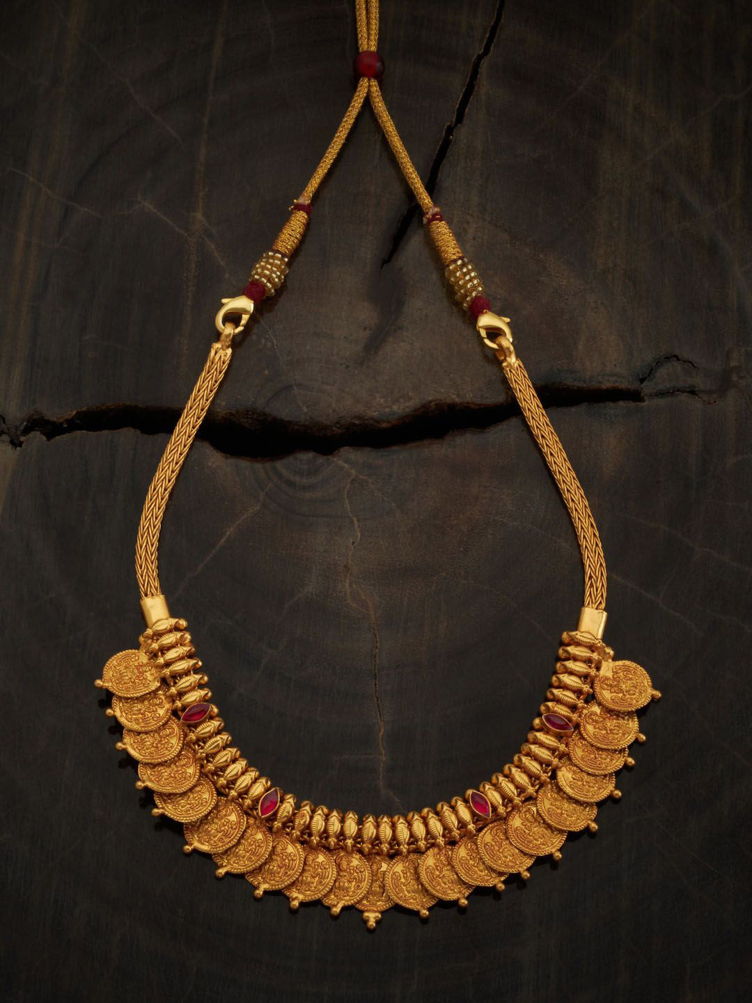 

Kushal's Fashion Jewellery 92.5 Pure Silver Gold-Plated Stone Studded Temple Necklace
