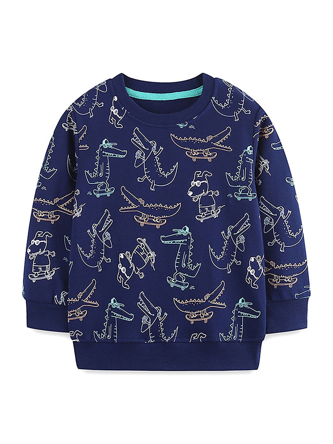 

LULU & SKY Boys Animal Printed Cotton Sweatshirt, Blue