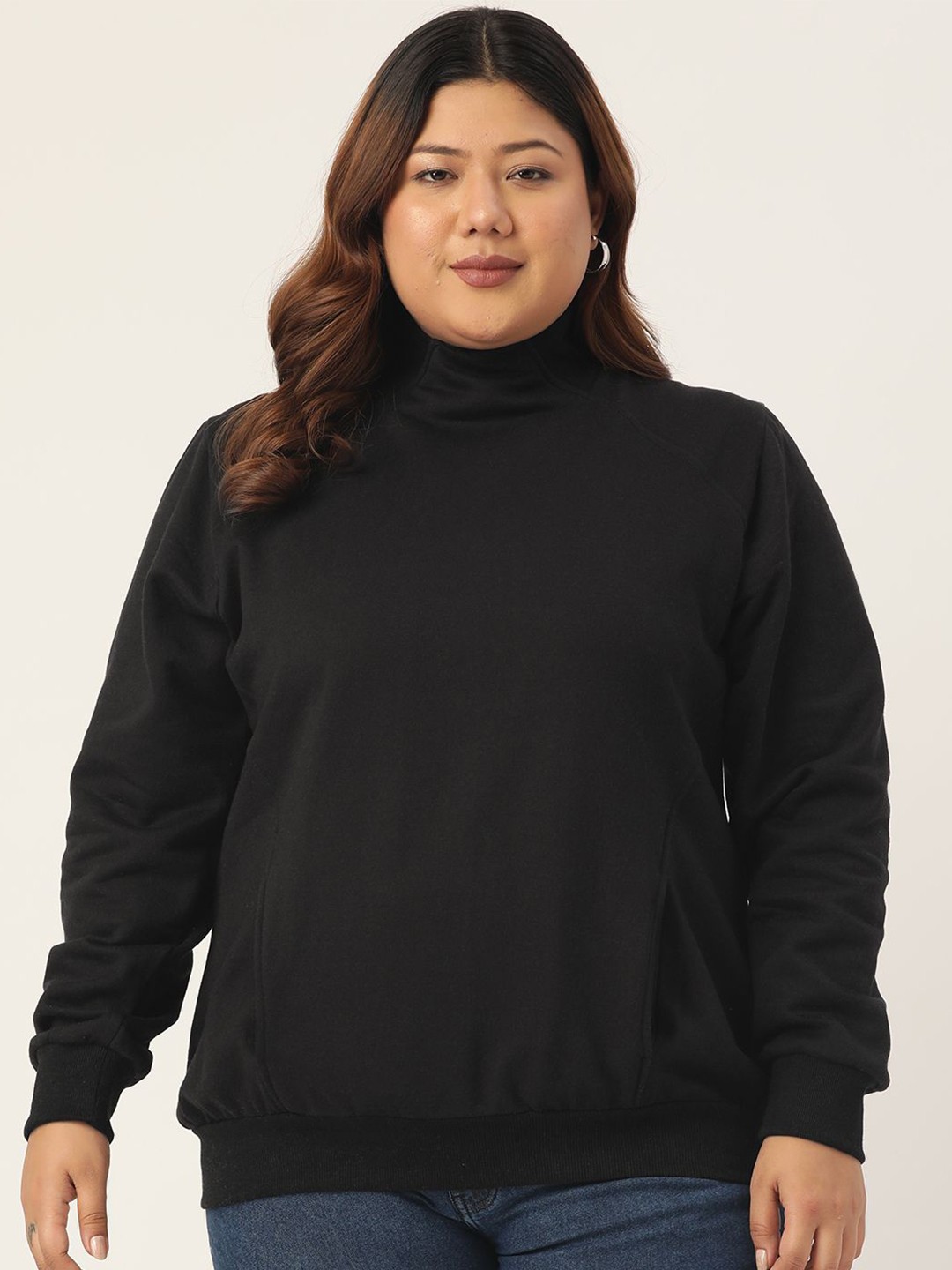

theRebelinme Women Turtle Neck Plus Size Sweatshirt, Black