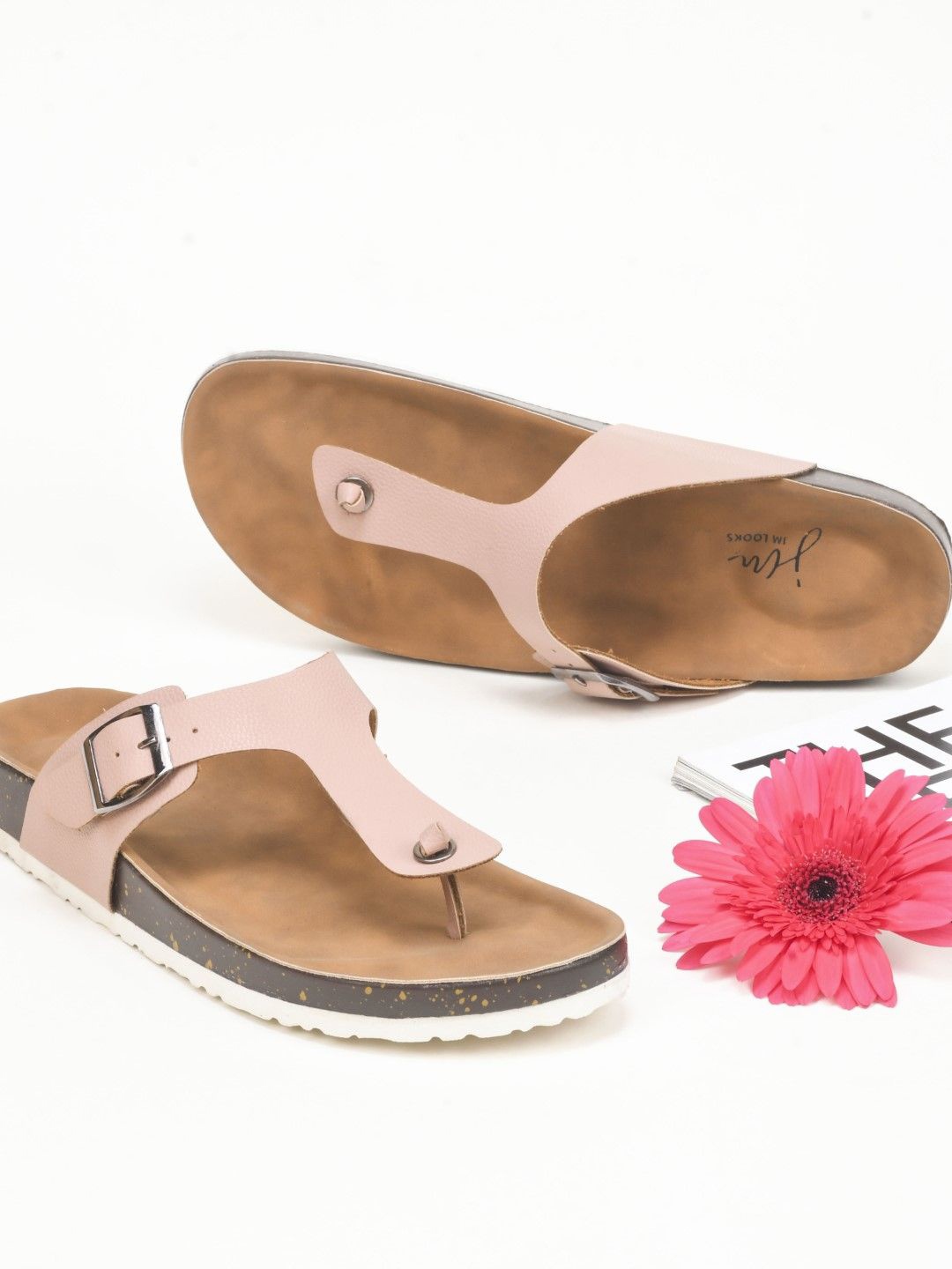 

JM Looks Women Open Toe Flats with Buckles, Nude