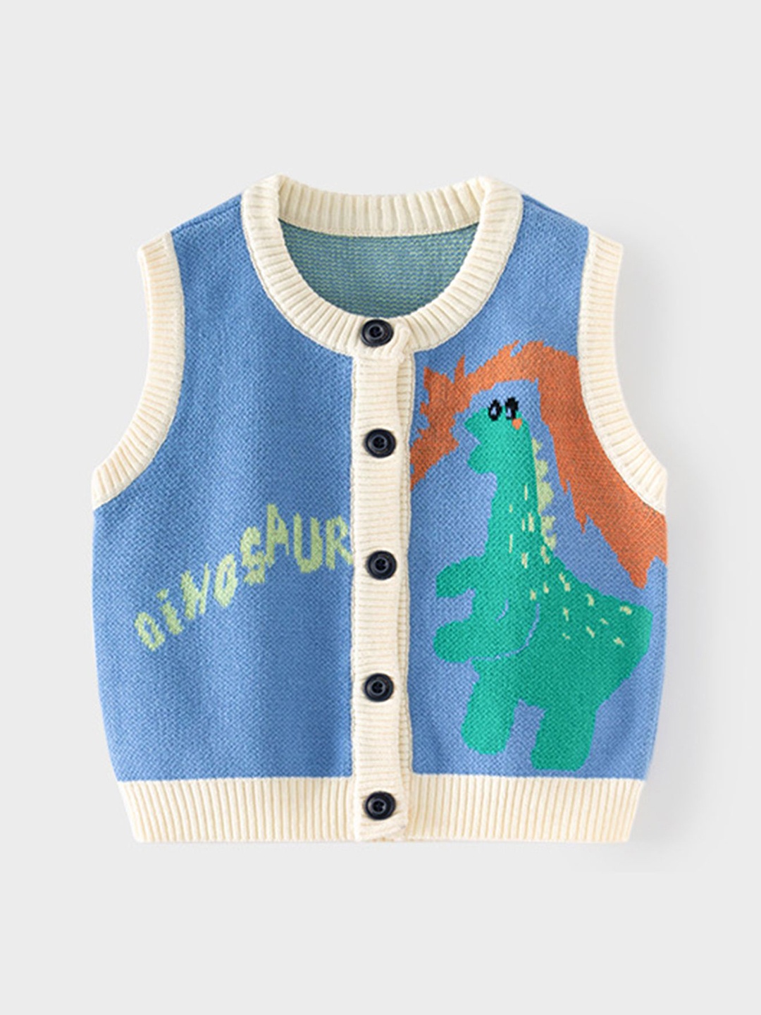 

LULU & SKY Girls Pure Cotton Animal Self Design Sleeveless Sweater, Blue