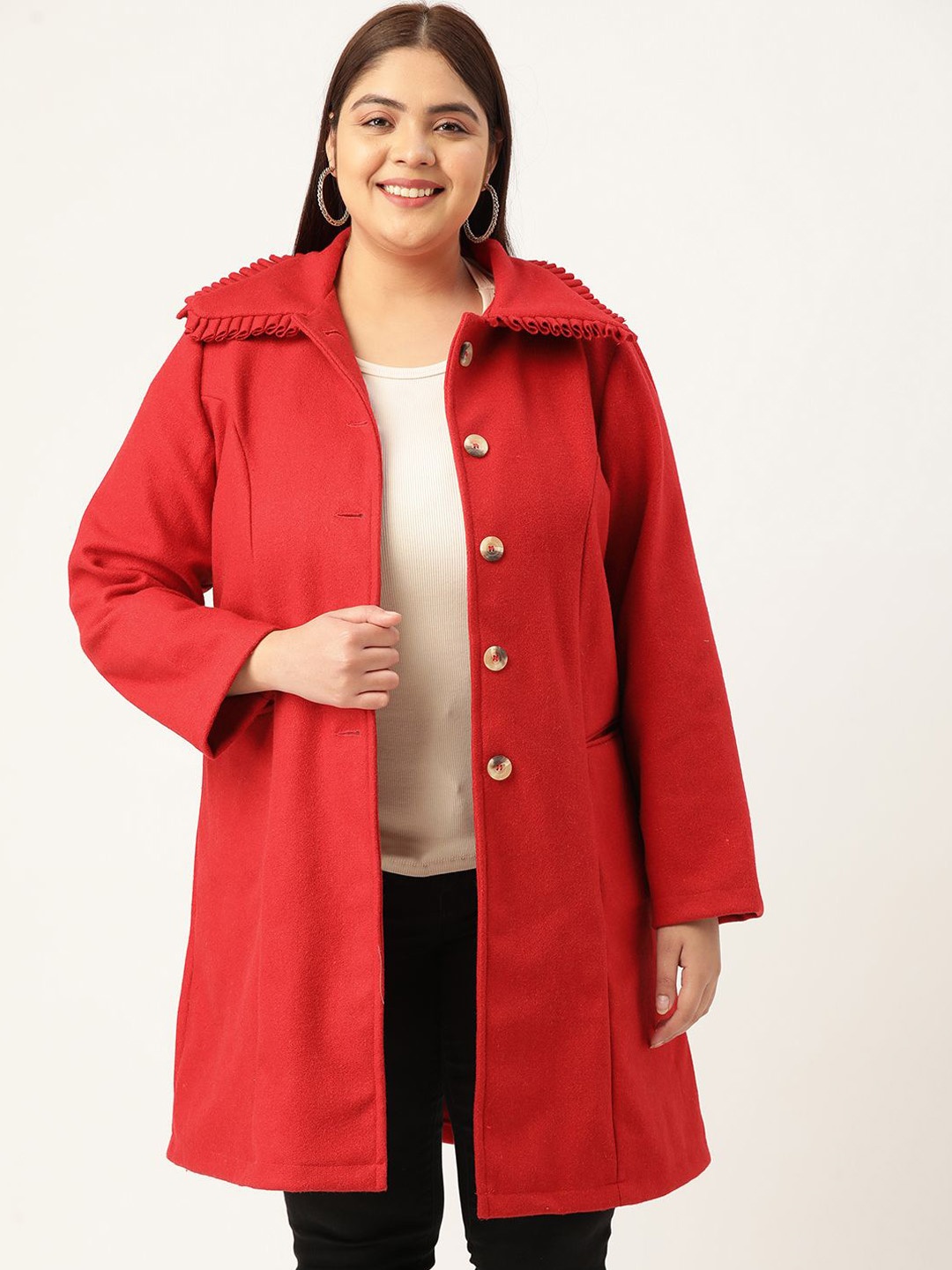 

theRebelinme Women Spread Collar Single-Breasted Overcoat Plus Size, Red