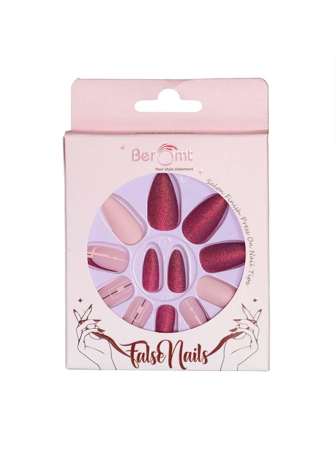 

BEROMT Set Of 12 Press On Artificial Nails With Nail Glue & Filler Shade -BFN328FN, Red