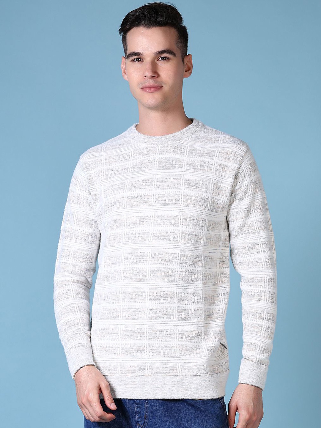 

V-Mart Men Cable Knit Cotton Round Neck Long Sleeves Pullover Sweaters, Beige
