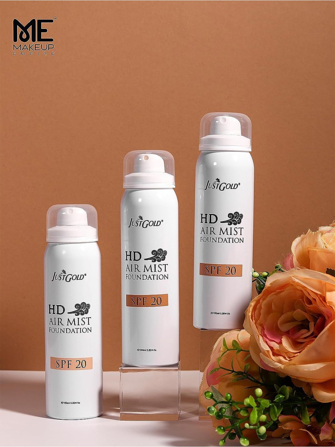 

JUSTGOLD Set Of 3 HD Air Mist Foundation Spray SPF 20 - 150 ml Each - Shade 03, Tan