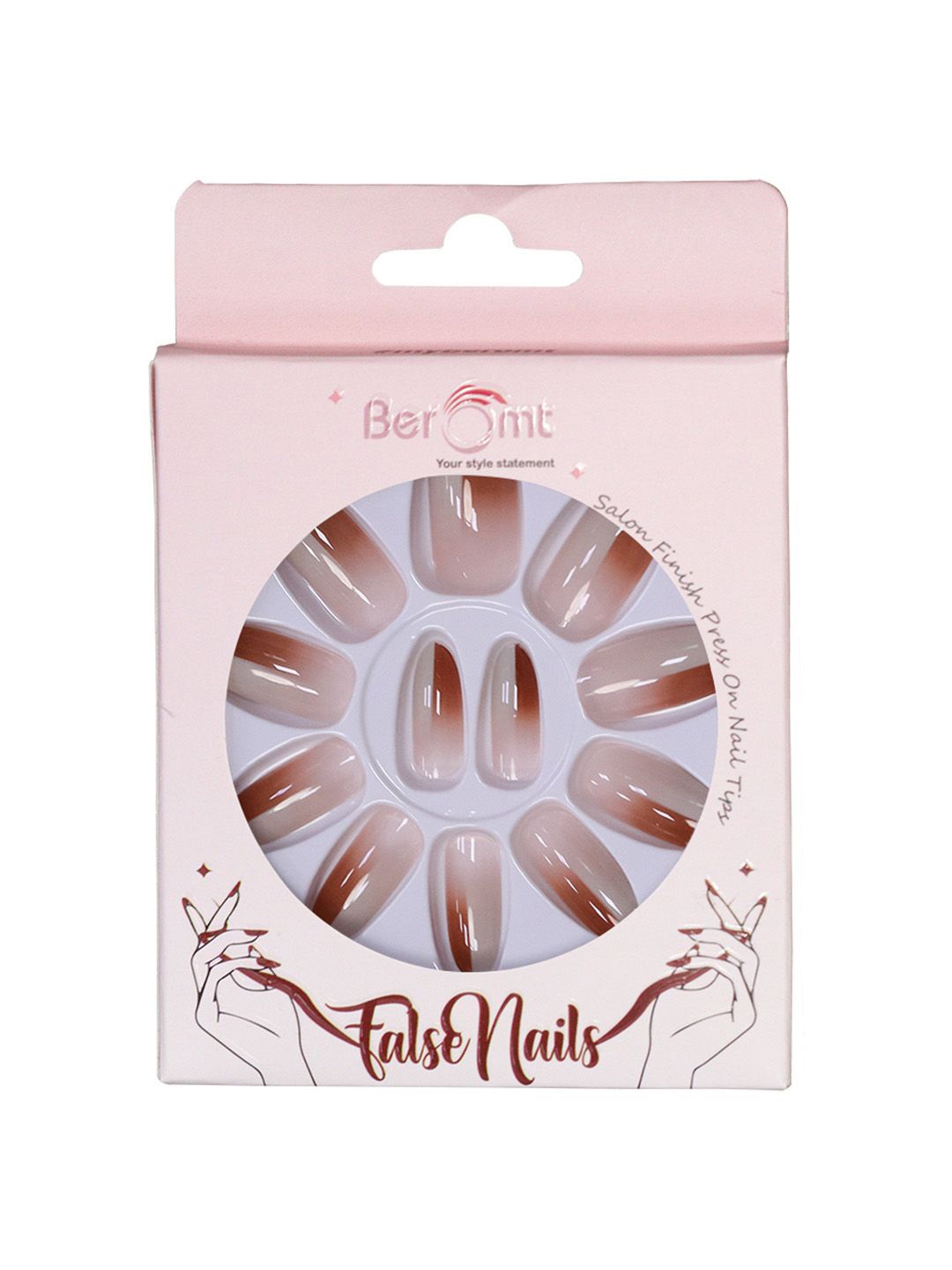 

BEROMT Set Of 12 Salon Finish Press On Nail Tip With Application Kit - BFN714CN, Beige