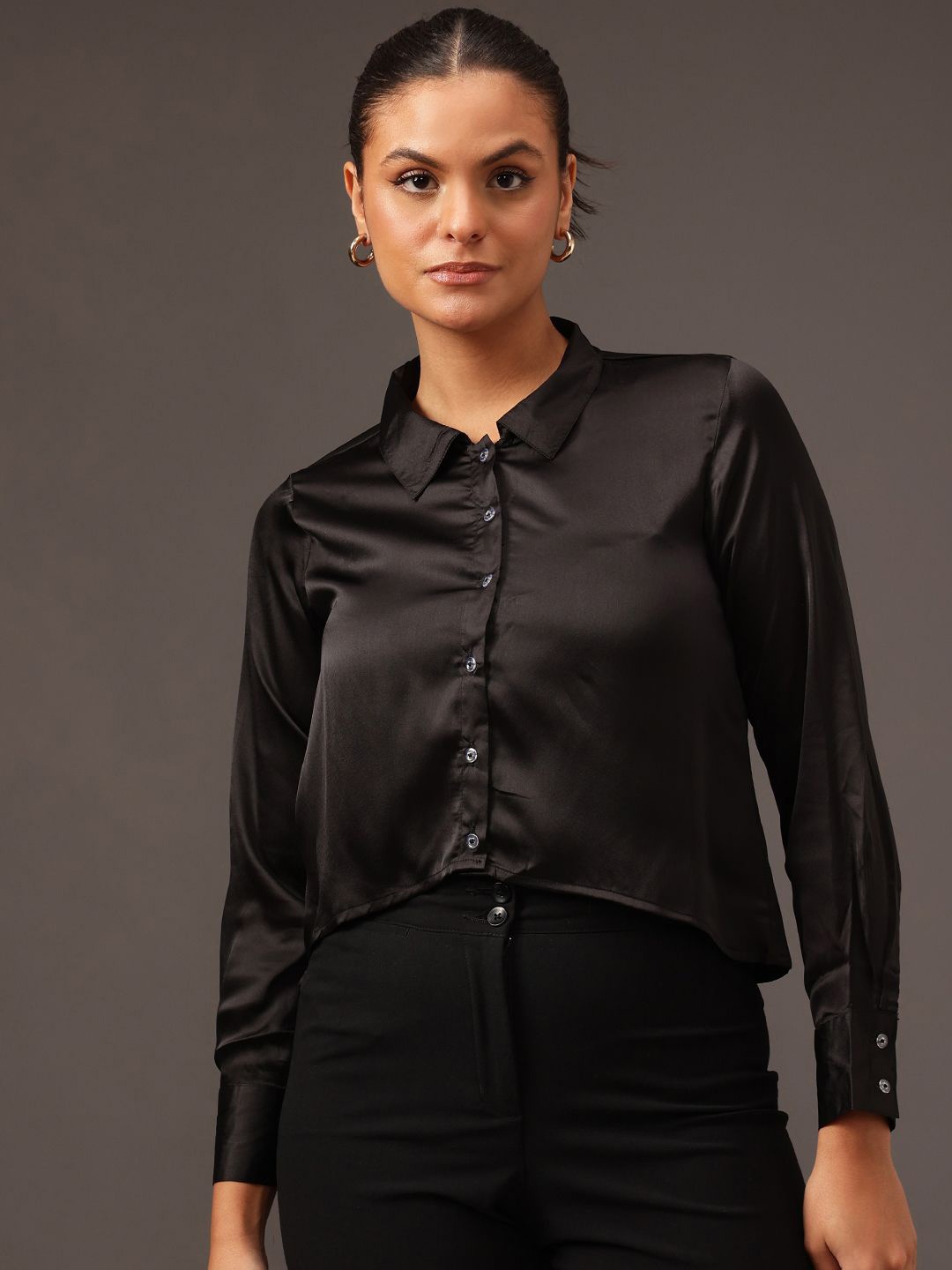 

STREET 9 Women Edgy Slim Fit Opaque Casual Shirt, Black