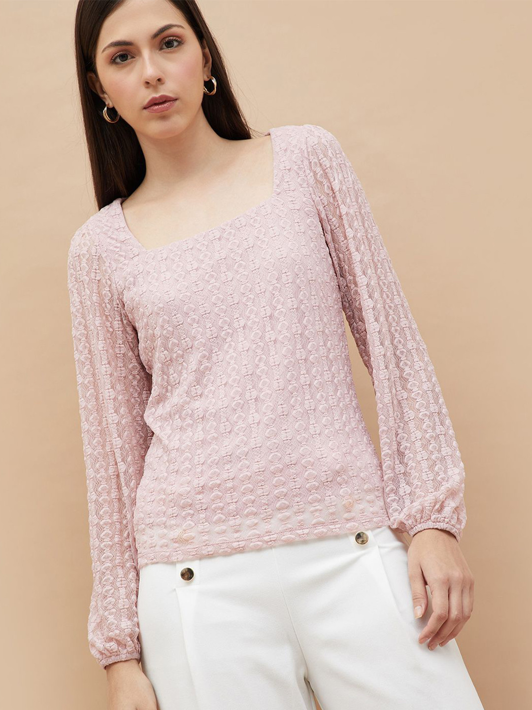 

CODE by Lifestyle Women Square Neck Long Sleeves Top, Pink