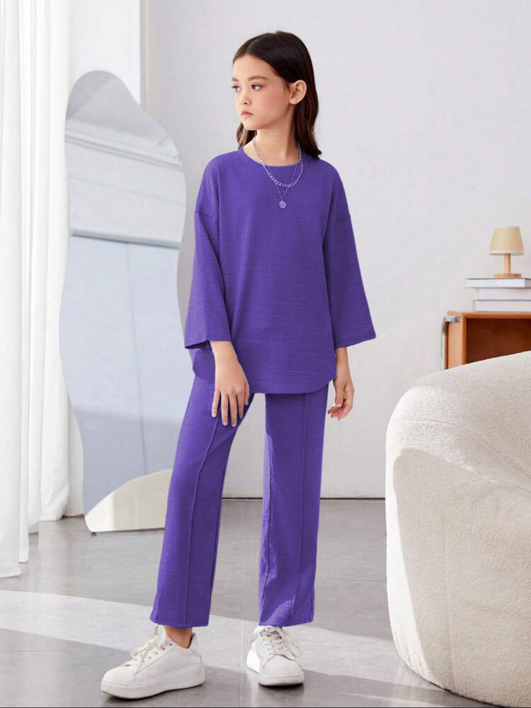 

Kotty Girls Purple Round Neck Long Sleeves Top With Trouser
