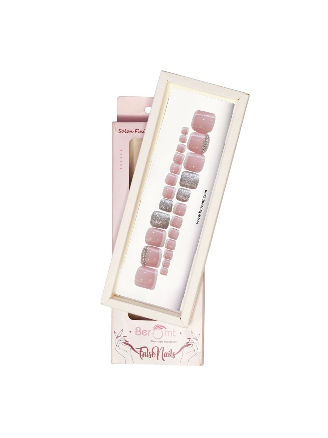 

BEROMT Set Of 28 Jelly Stick On Toe Nails With Application Kit, Pink