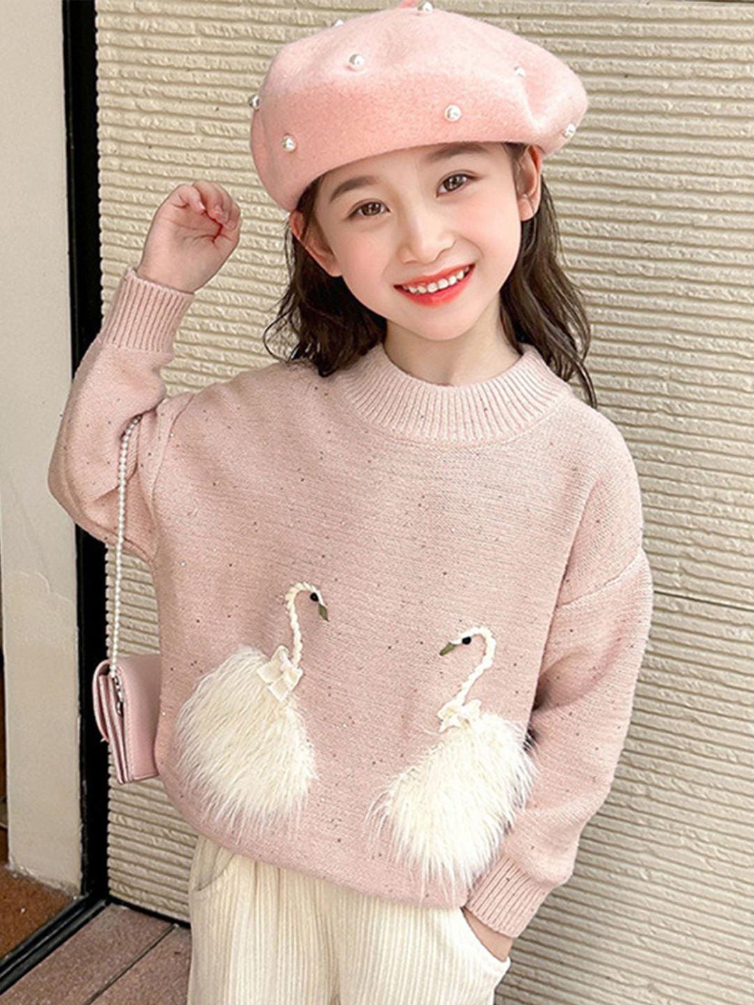 

LULU & SKY Girls Round Neck Pullover, Pink