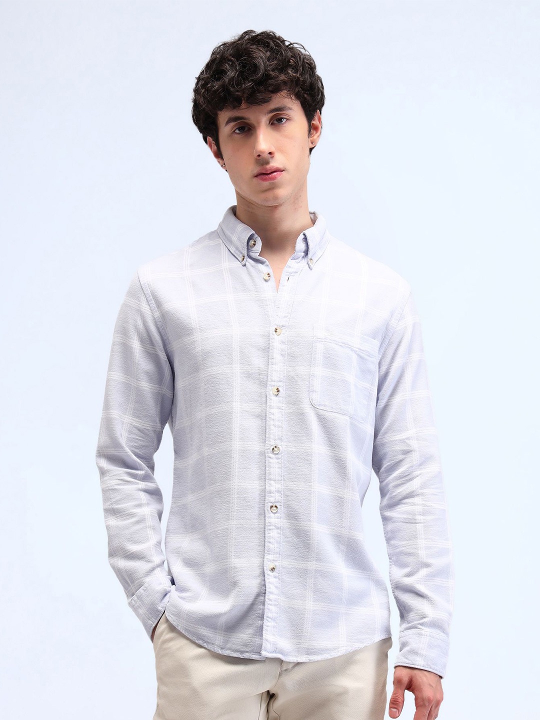 

Flying Machine Men Smart Slim Fit Opaque Checked Casual Shirt, Purple