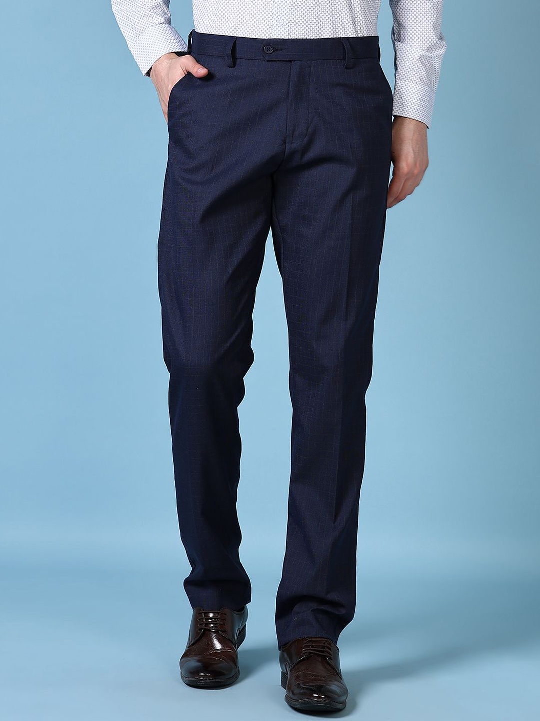 

J White by Vmart Men Cotton Regular Fit Formal Trousers, Navy blue