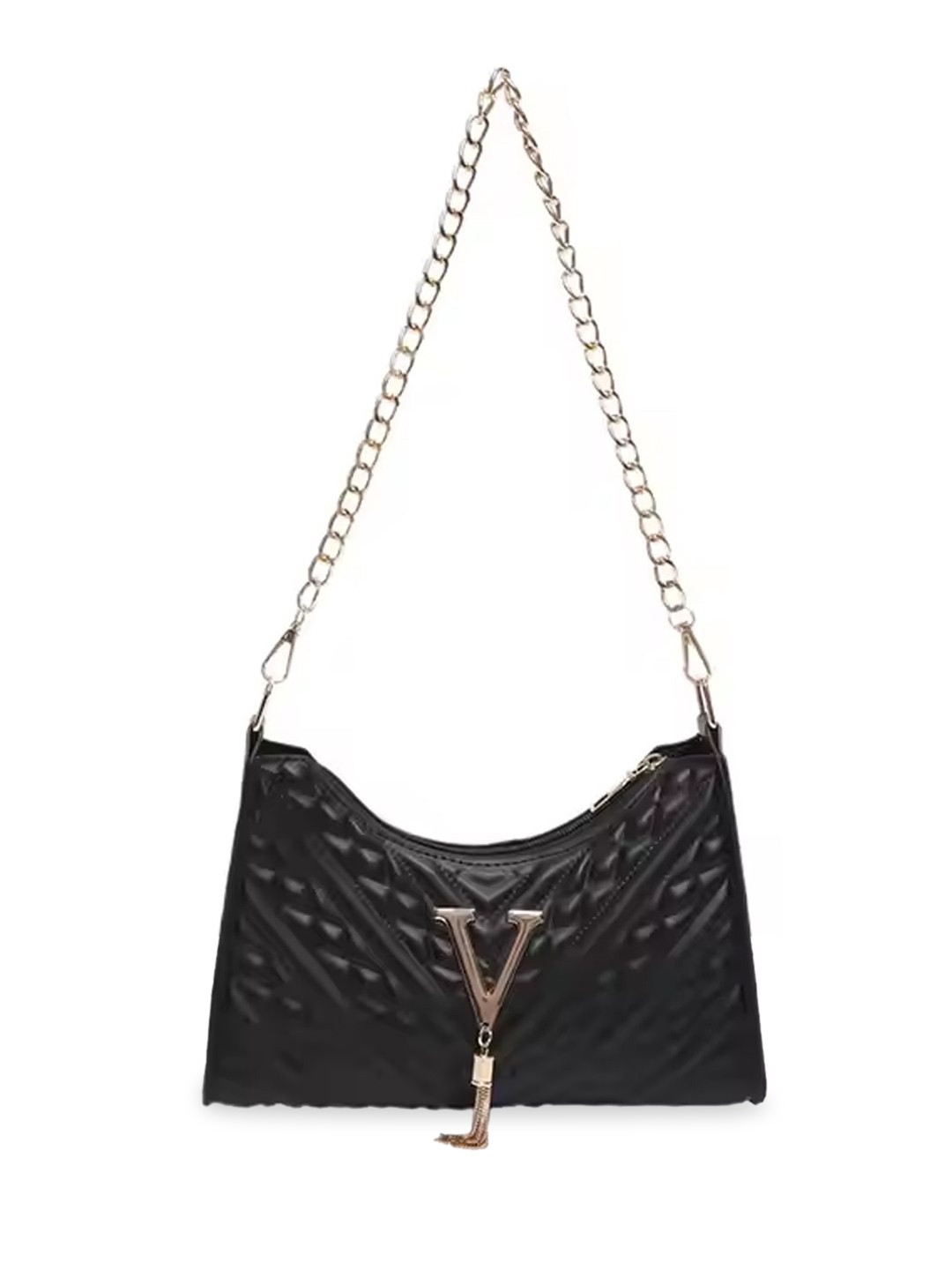 

StyleCast Checked Structured Sling Bag with Quilted, Black