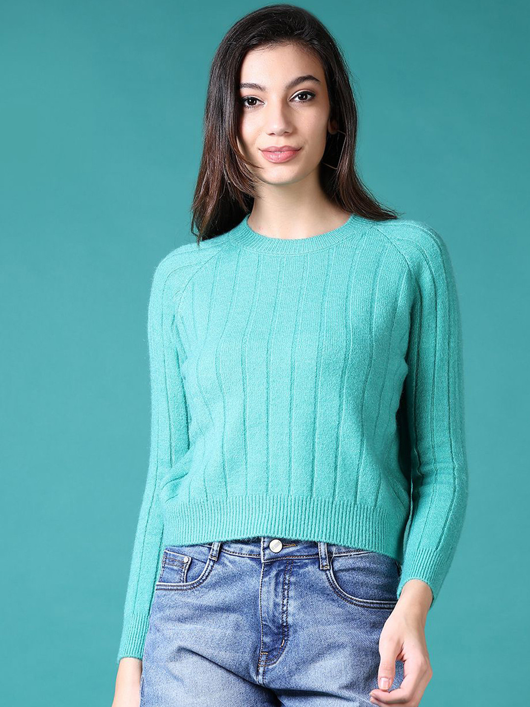 

V-Mart Women Striped Round Neck Cotton Pullover Sweater, Blue