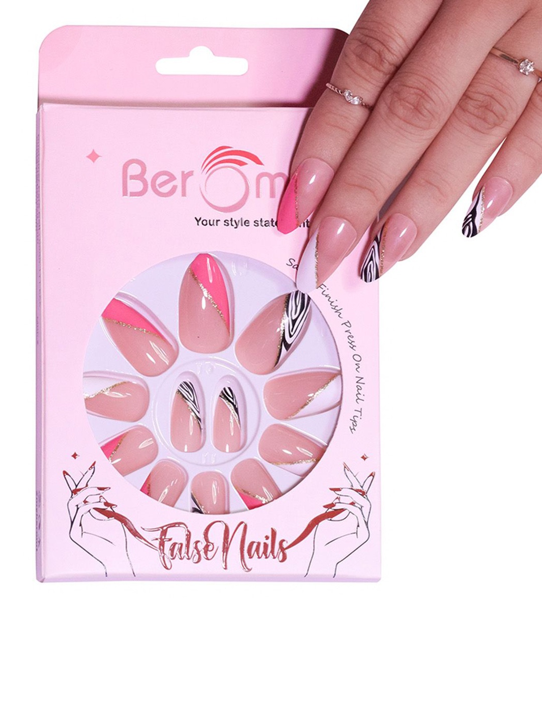 

BEROMT Set Of 12 Salon Finish Press On Nail Tip With Application Kit - BFN317FN, Beige