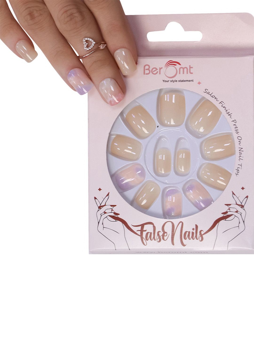 

BEROMT Set Of 16 Salon Finish Press On Nail Tip With Application Kit - BFN553CN, Beige