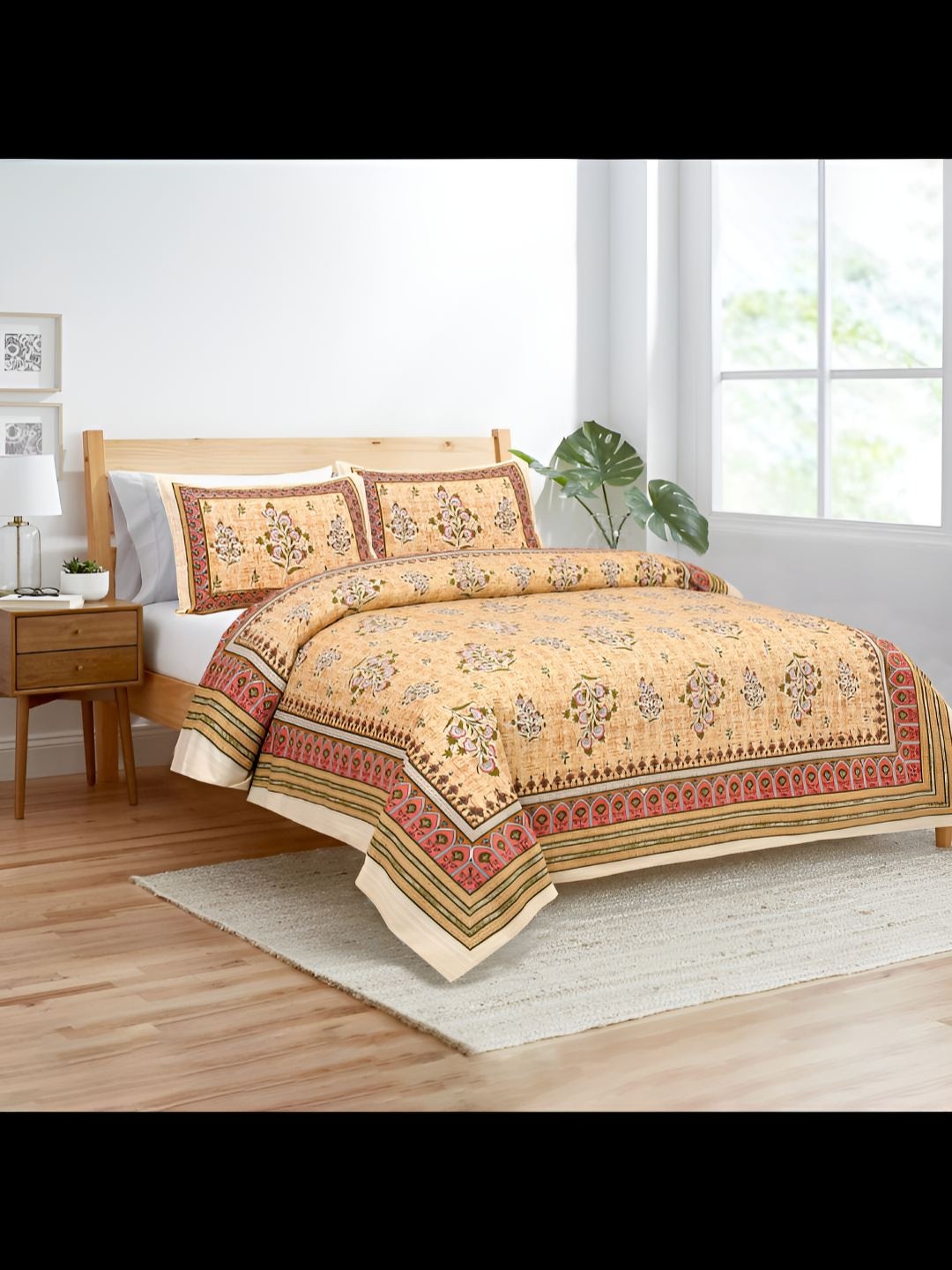 

BED-SHEET.COM Yellow & Red Floral 180 TC King Bedsheet with 2 Pillow Covers