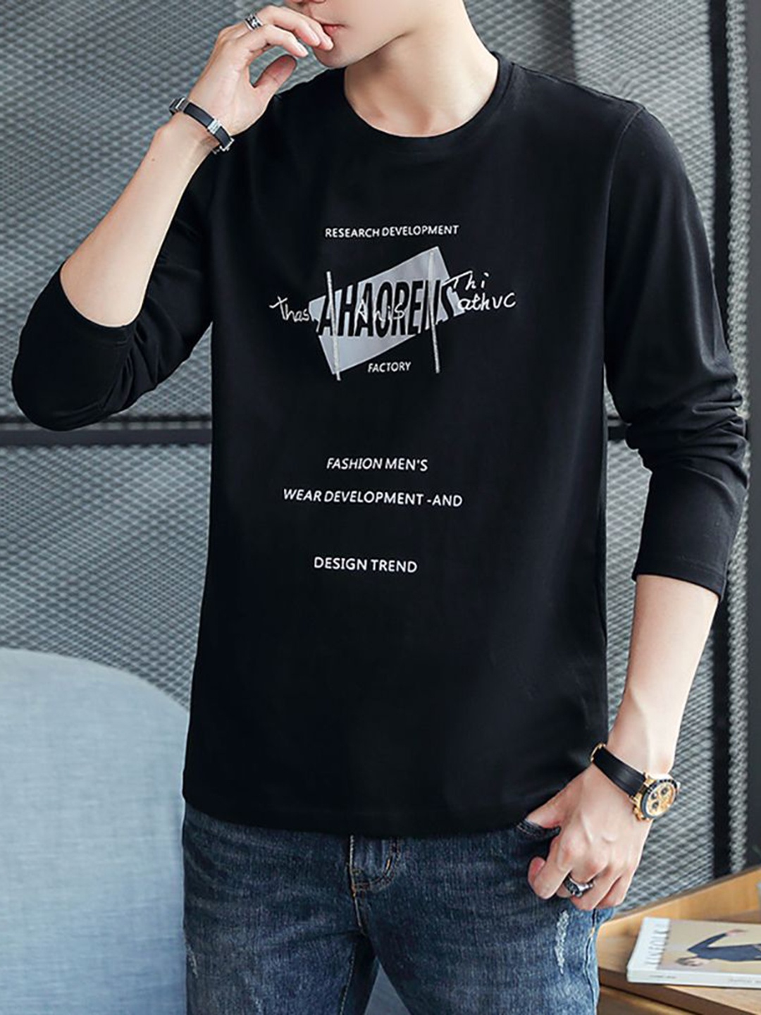

StyleCast x Revolte Men Typography Printed Round Neck Cotton T-shirt, Black