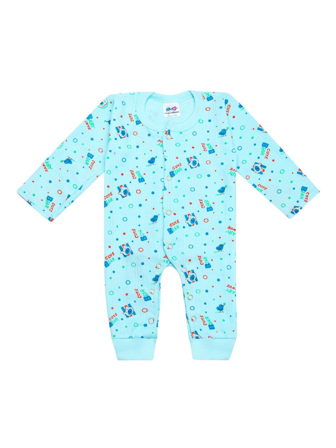 

Superminis Kids Front Open Animal Printed Thermal Cotton Romper, Blue