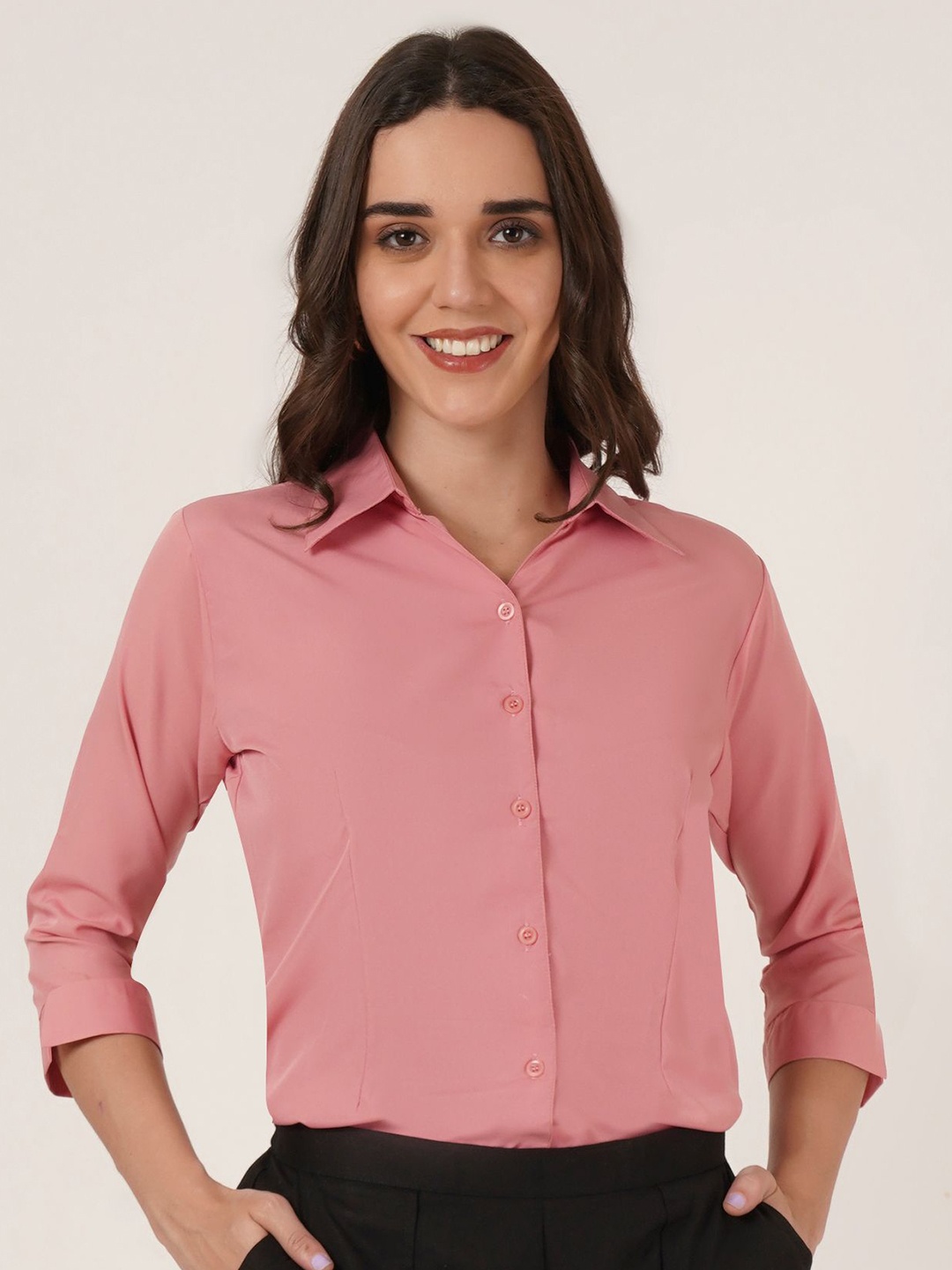 

Brownverse Women Contemporary Opaque Casual Shirt, Peach