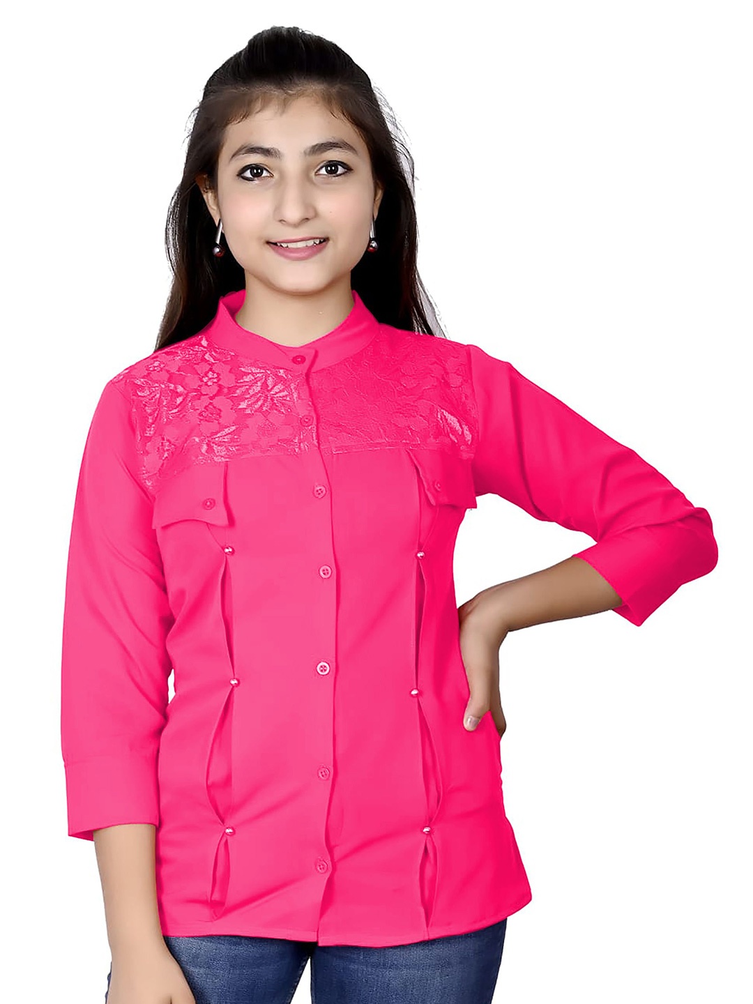 

FELLAMO Girls Slim Fit Opaque Casual Shirt, Pink