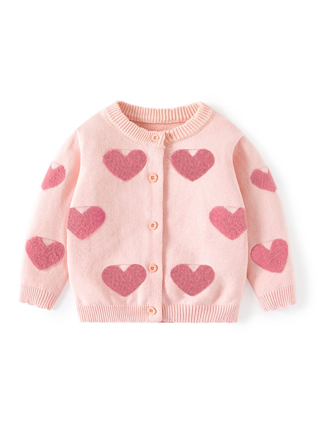 

LULU & SKY Girls Printed Round Neck Long Sleeves Cardigan, Pink