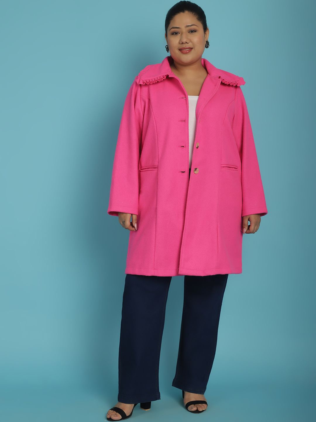 

theRebelinme Women Plus Size Long Sleeved Coat, Pink