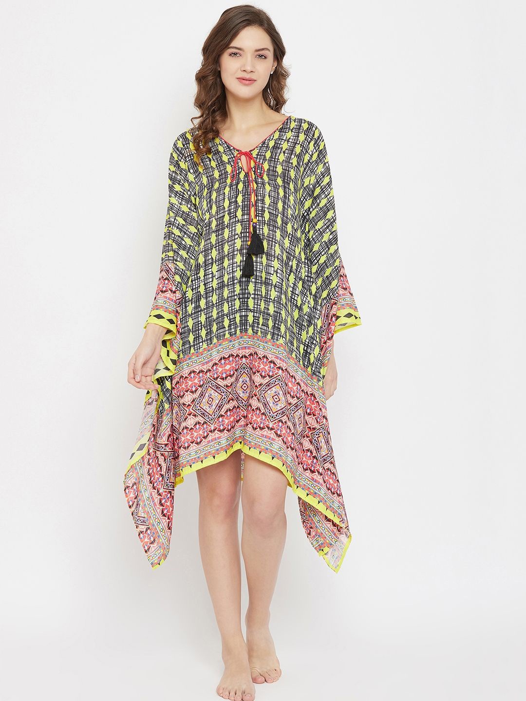 

The Kaftan Company Women Abstract Printed V-Neck Kaftan Cover Up Dress, Black