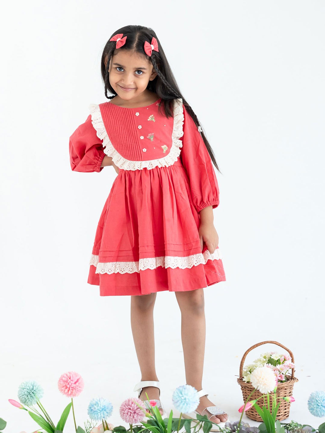 

Soleilclo Girls Cotton Fit & Flare Dress, Coral