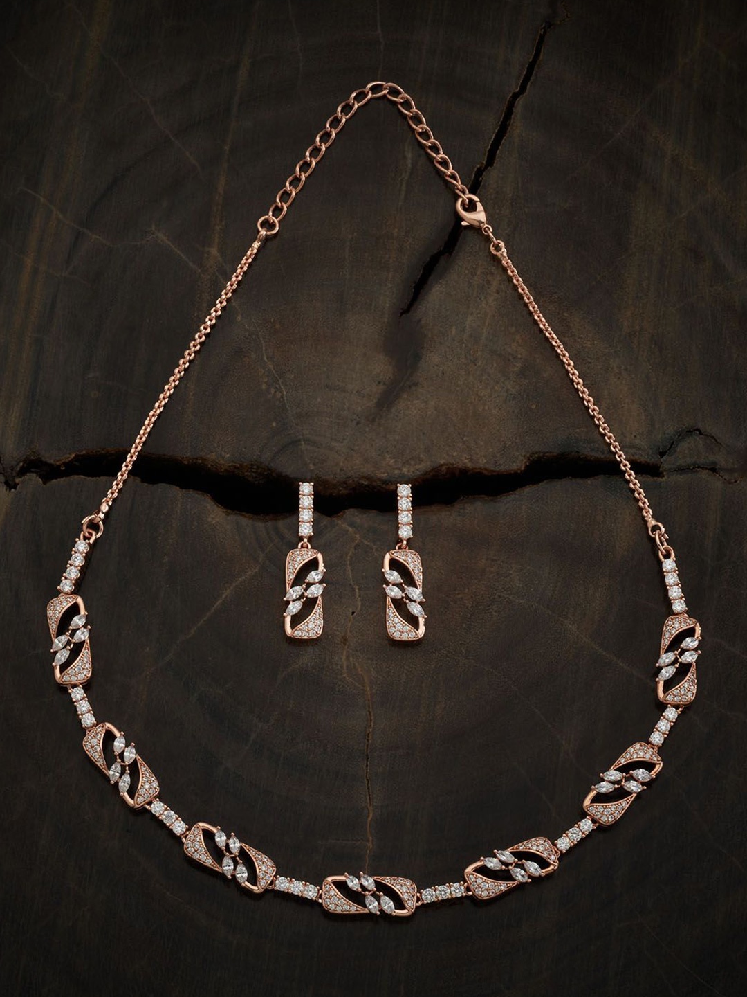 

Kushal's Fashion Jewellery Rose Gold-Plated CZ Stone Studded Jewellery Set