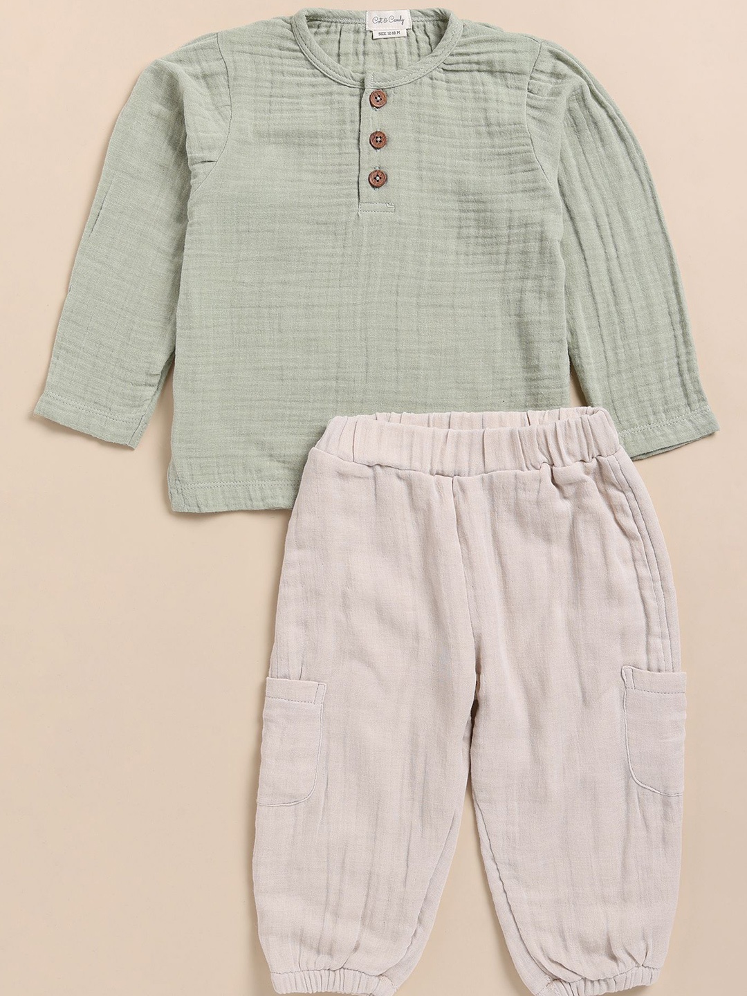

COT & CANDY Kids Henley Neck T-shirt with Joggers, Green