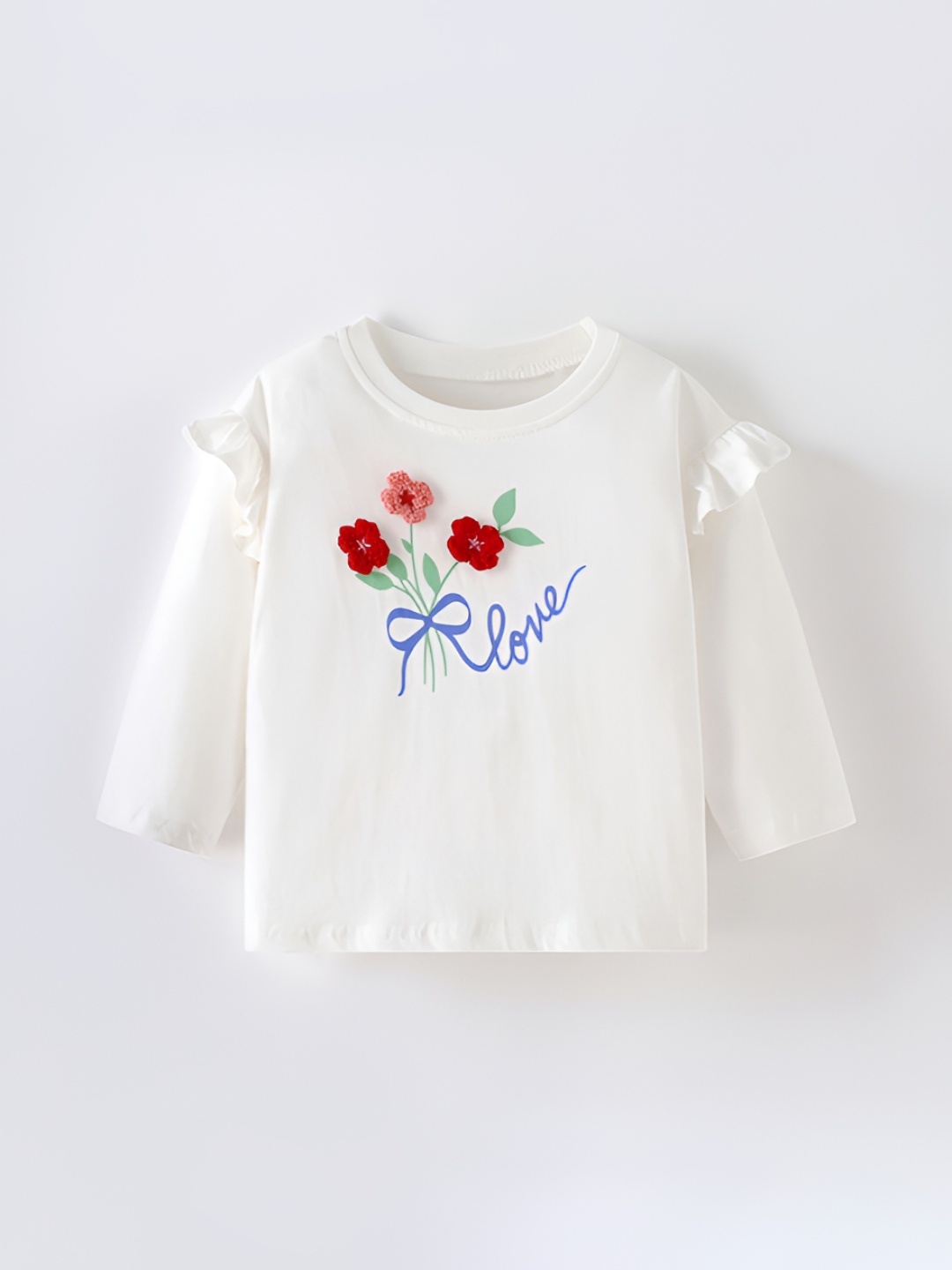 

LULU & SKY Girls Floral Printed Round Neck Cotton T-shirt, White