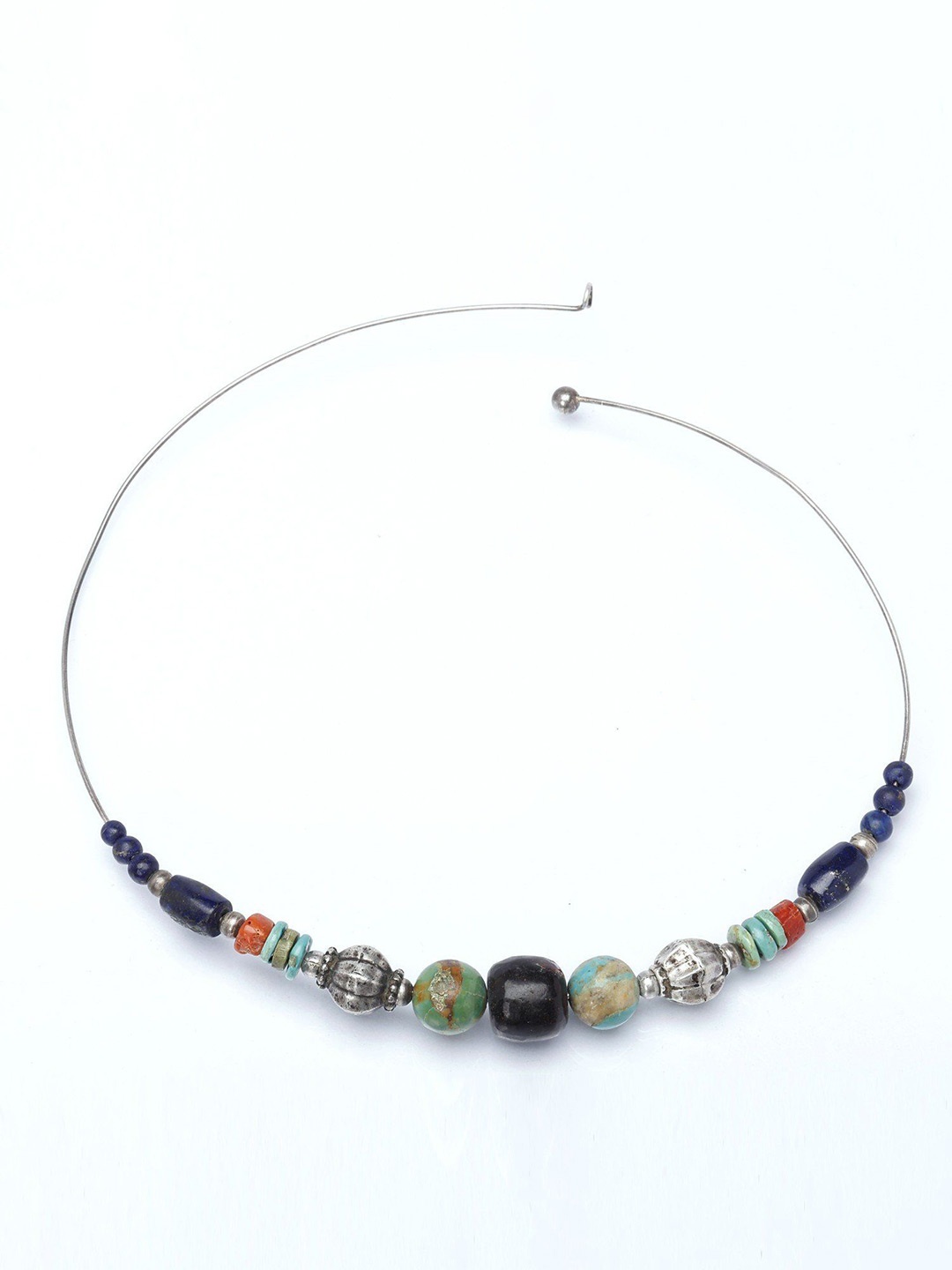 

Exotic India Sterling Silver Choker Necklace with Multi Stone