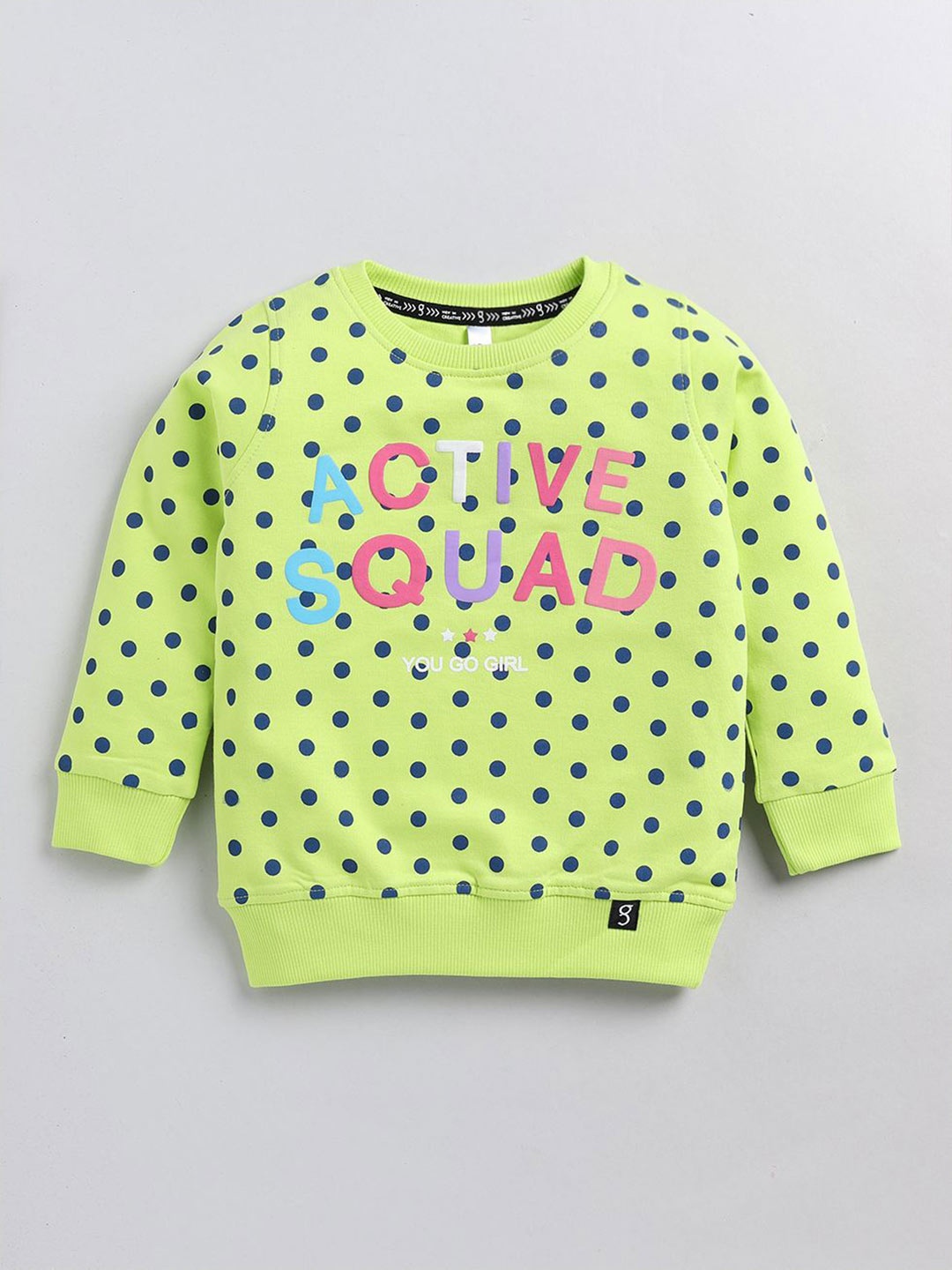 

Ginie Girls Cotton Geometric Printed Pullover Sweatshirt, Lime green