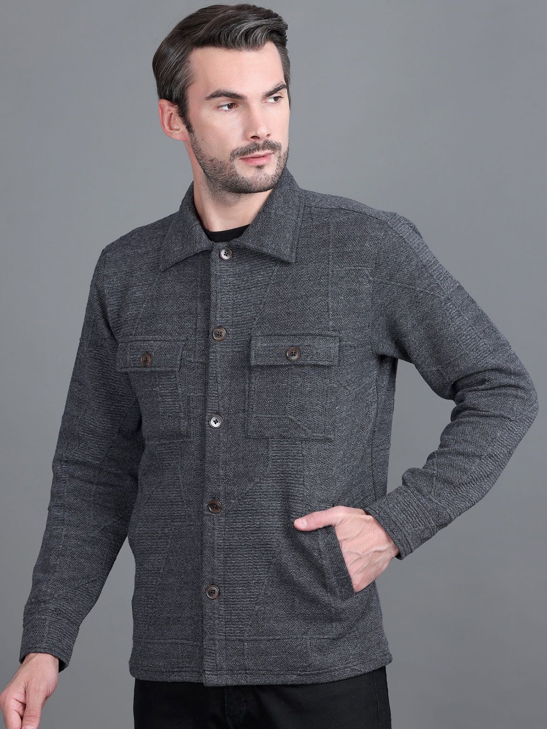 

Antiloop Men Open Front Jacket, Grey