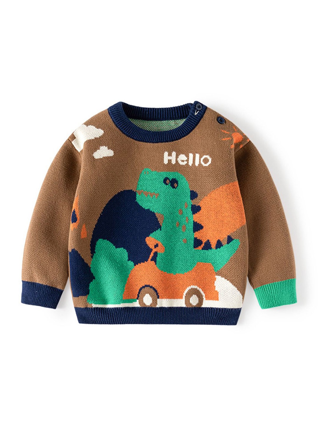 

LULU & SKY Boys Animal Printed Long Sleeves Round Neck Pullover, Brown