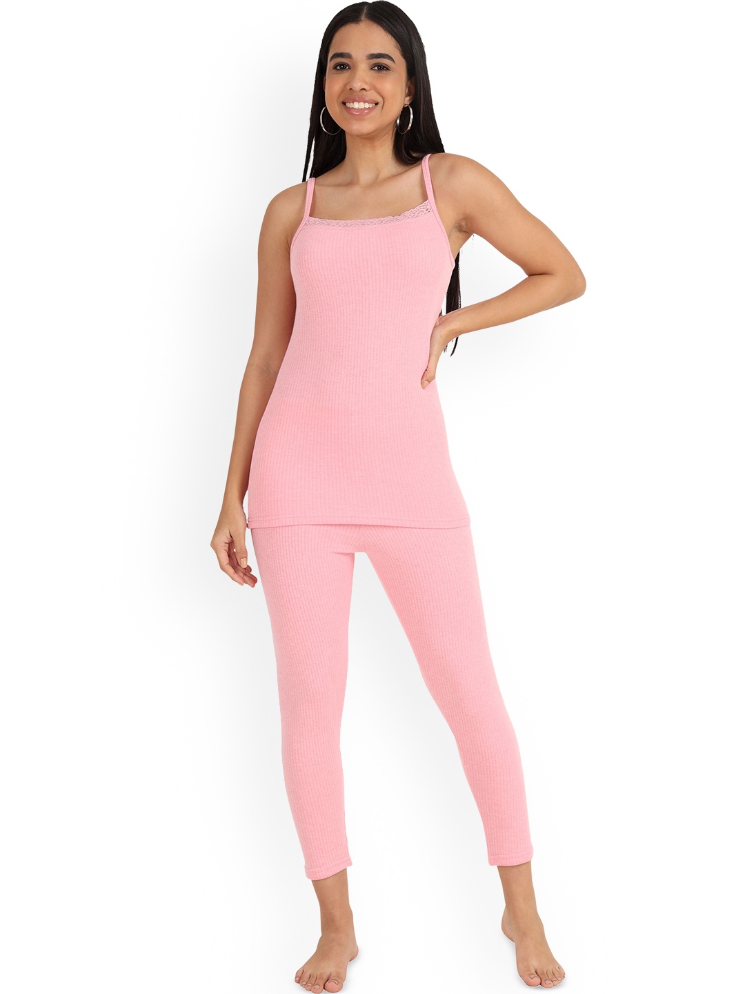 

SELFCARE Women Ribbed Thermal set, Pink